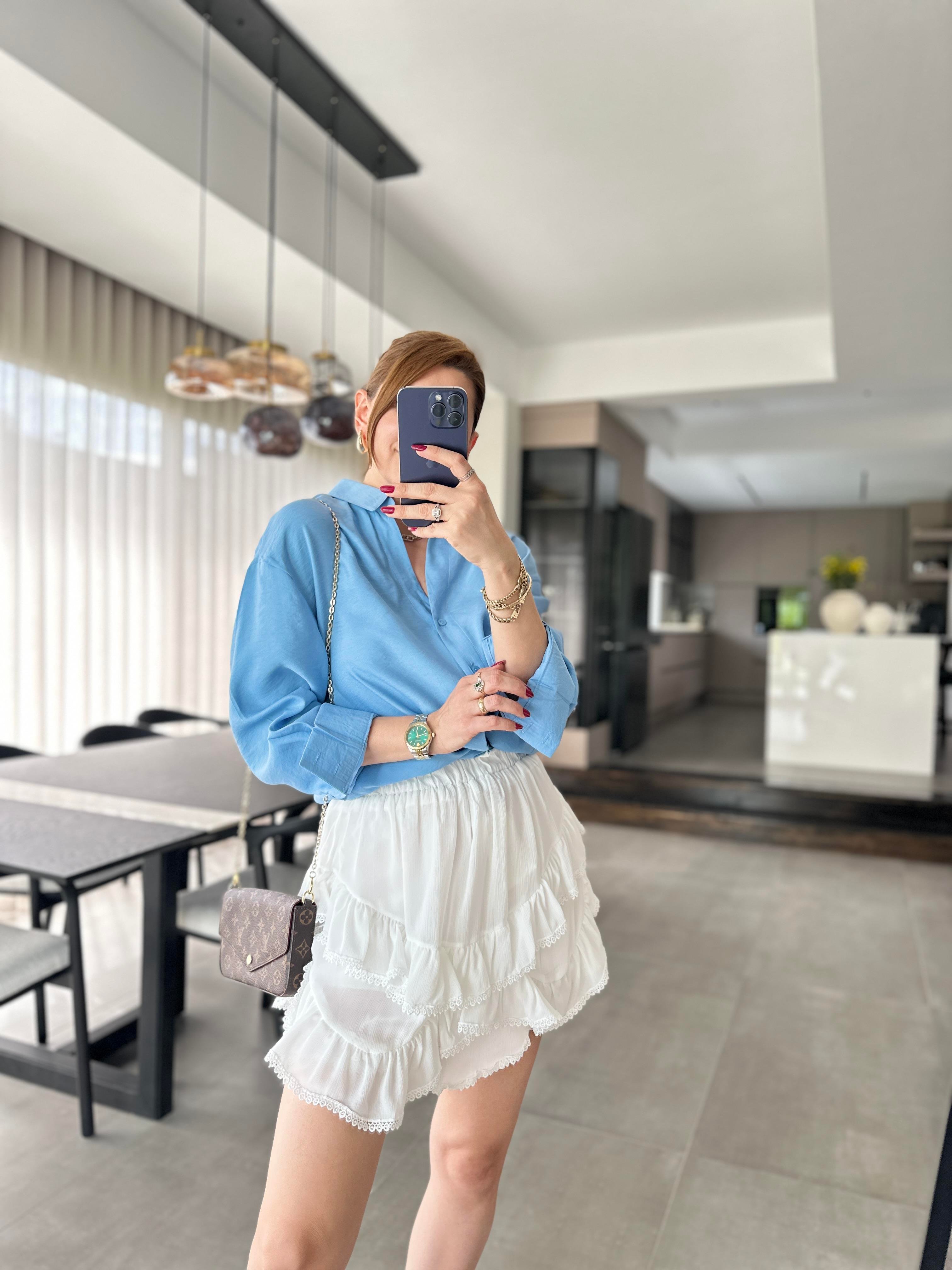 Bebe Mavi Modal Oversize Gömlek
