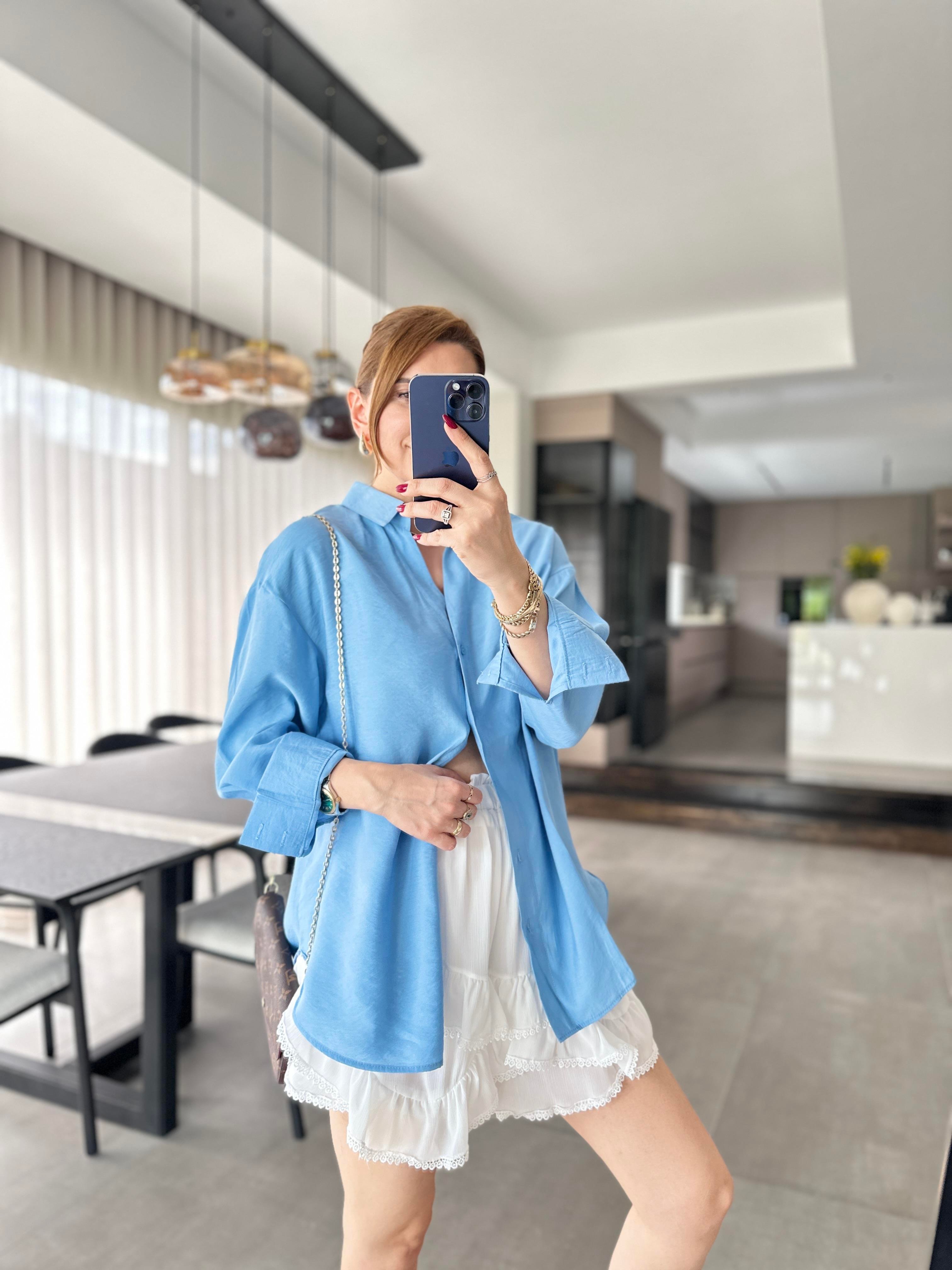 Bebe Mavi Modal Oversize Gömlek