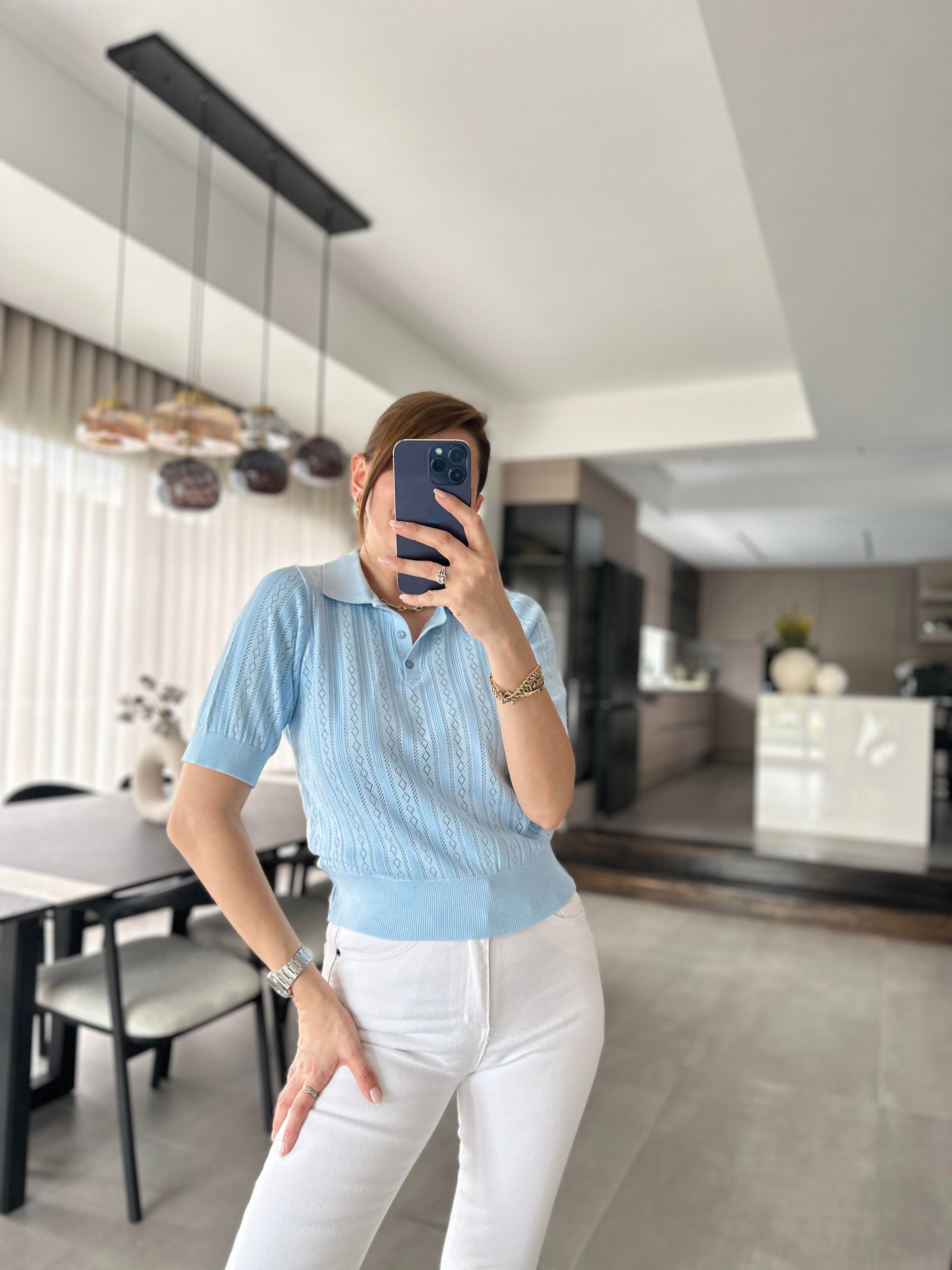 Bebe Mavi Polo Yaka Ajurlu Bluz
