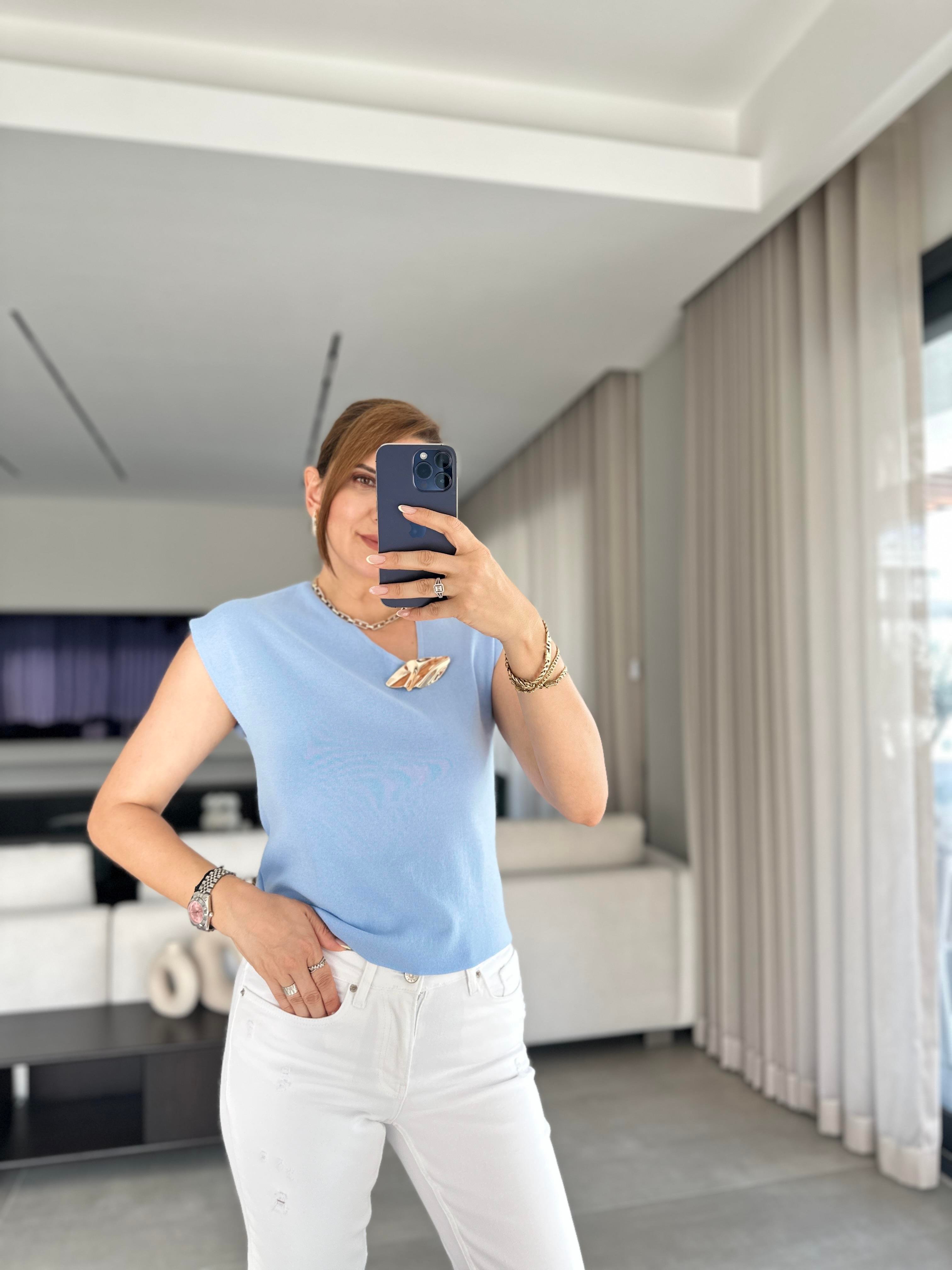 Bebe Mavi V Yaka Kolsuz Triko Bluz