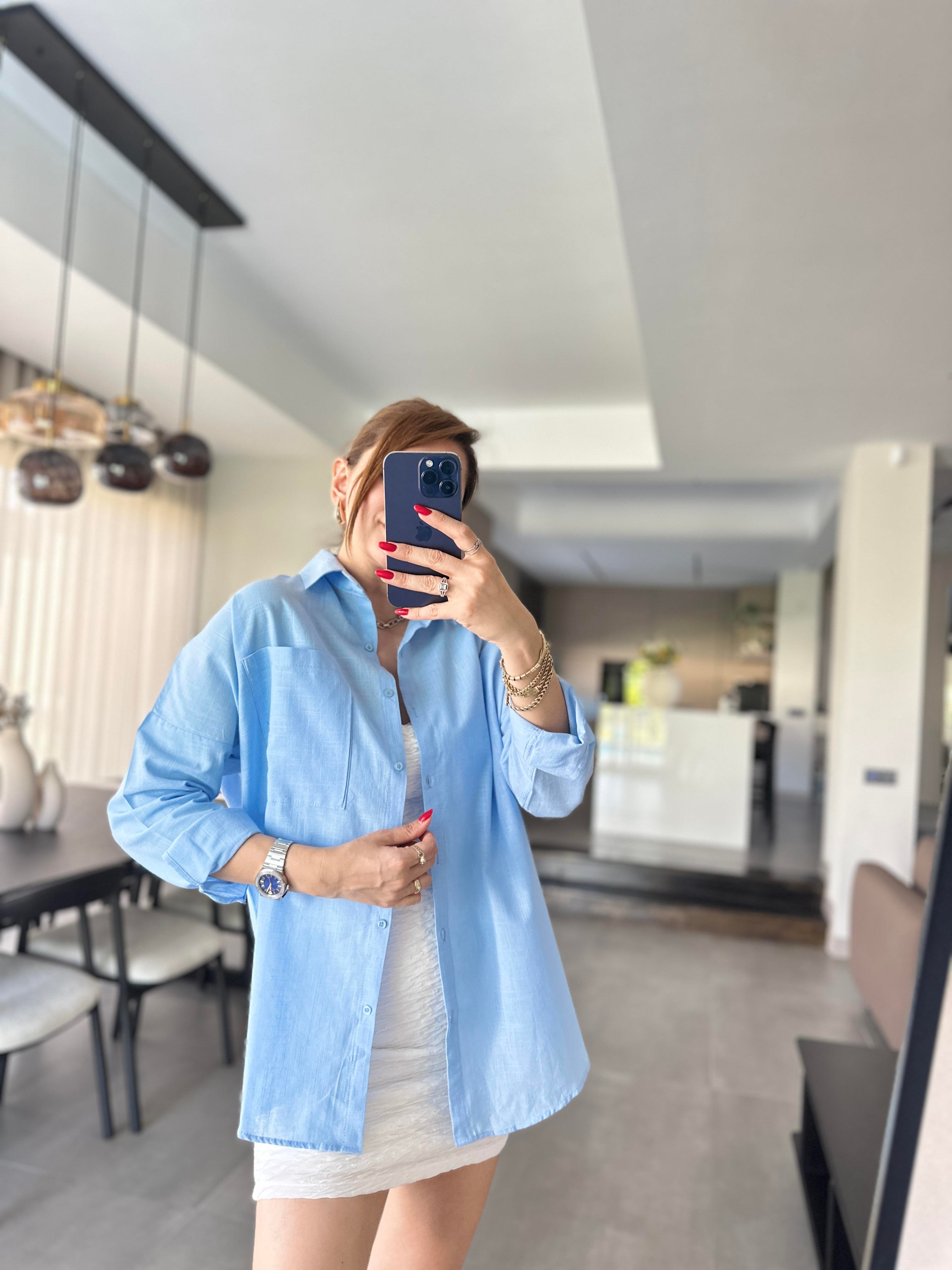Bebemavi Cep Detaylı Oversize Gömlek