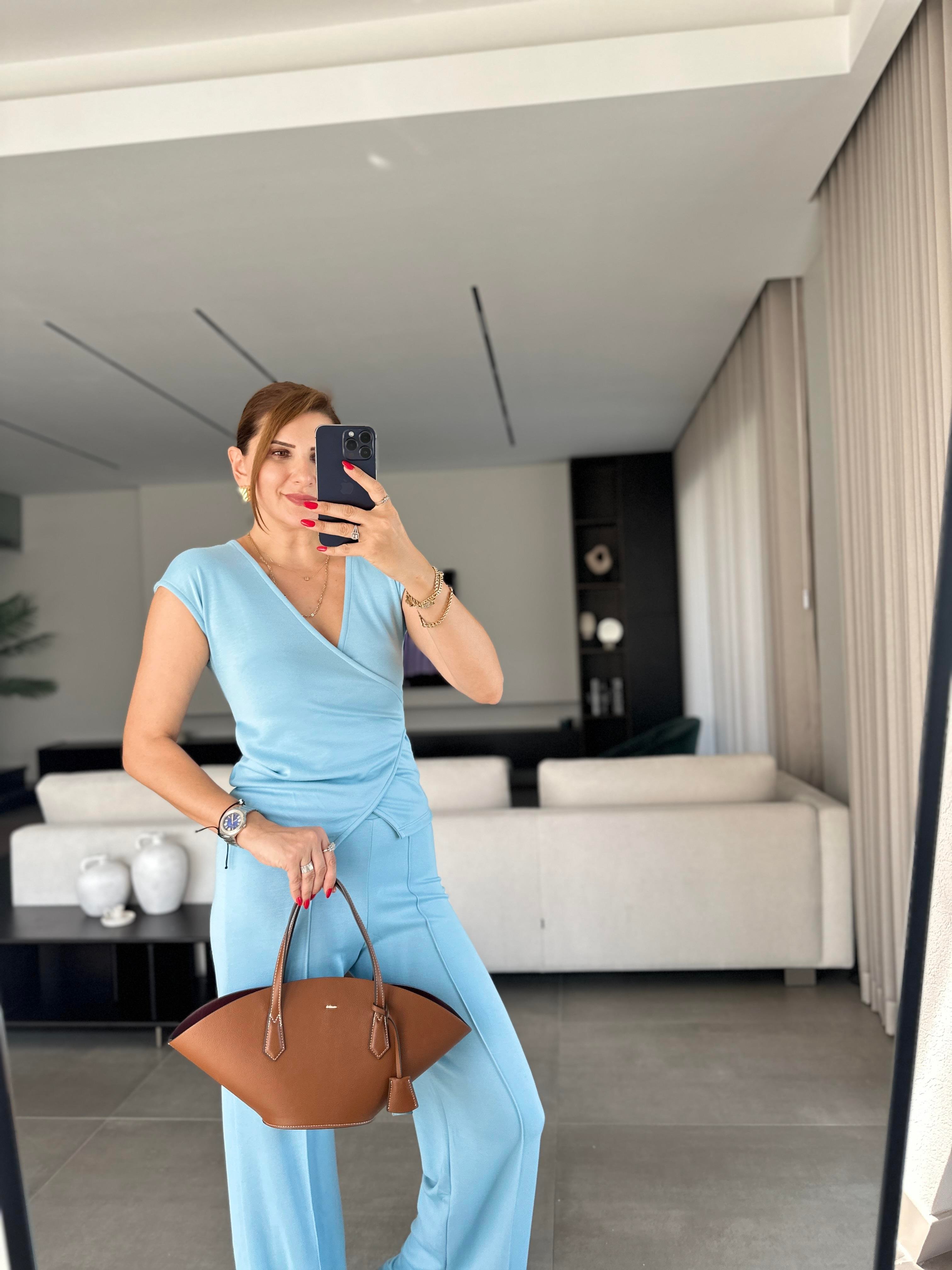 Bebemavi Kruvaze Yaka Yan Büzgülü Pantolon Takım