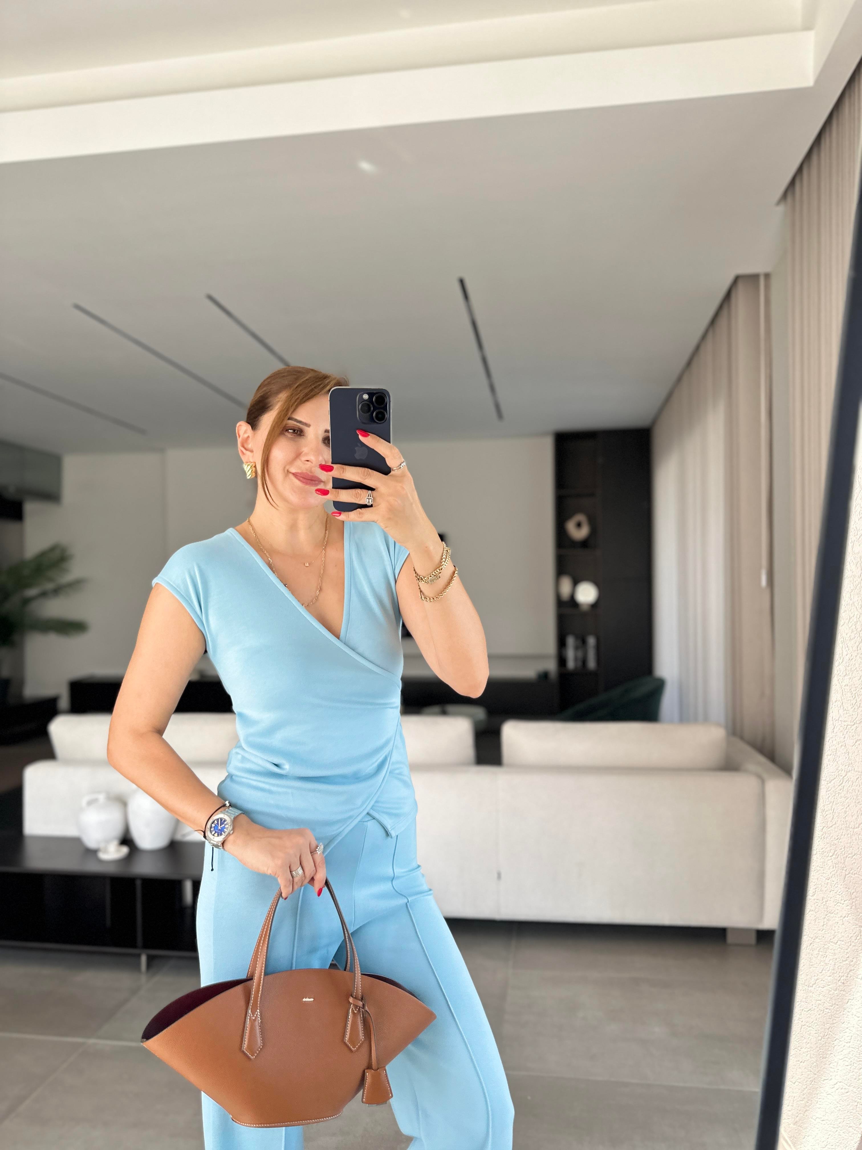 Bebemavi Kruvaze Yaka Yan Büzgülü Pantolon Takım