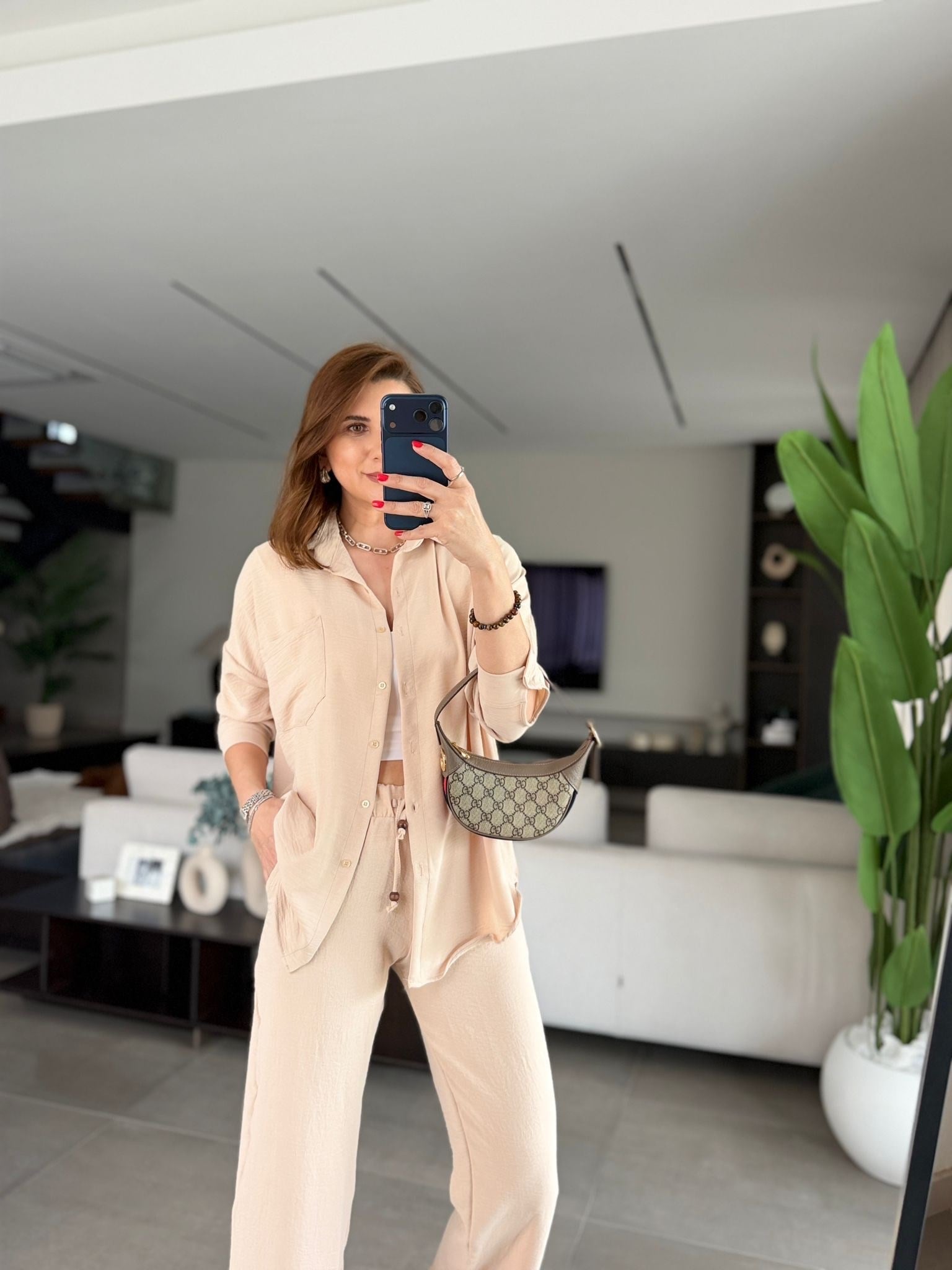 Bej Ayrobin Gömlek Takım