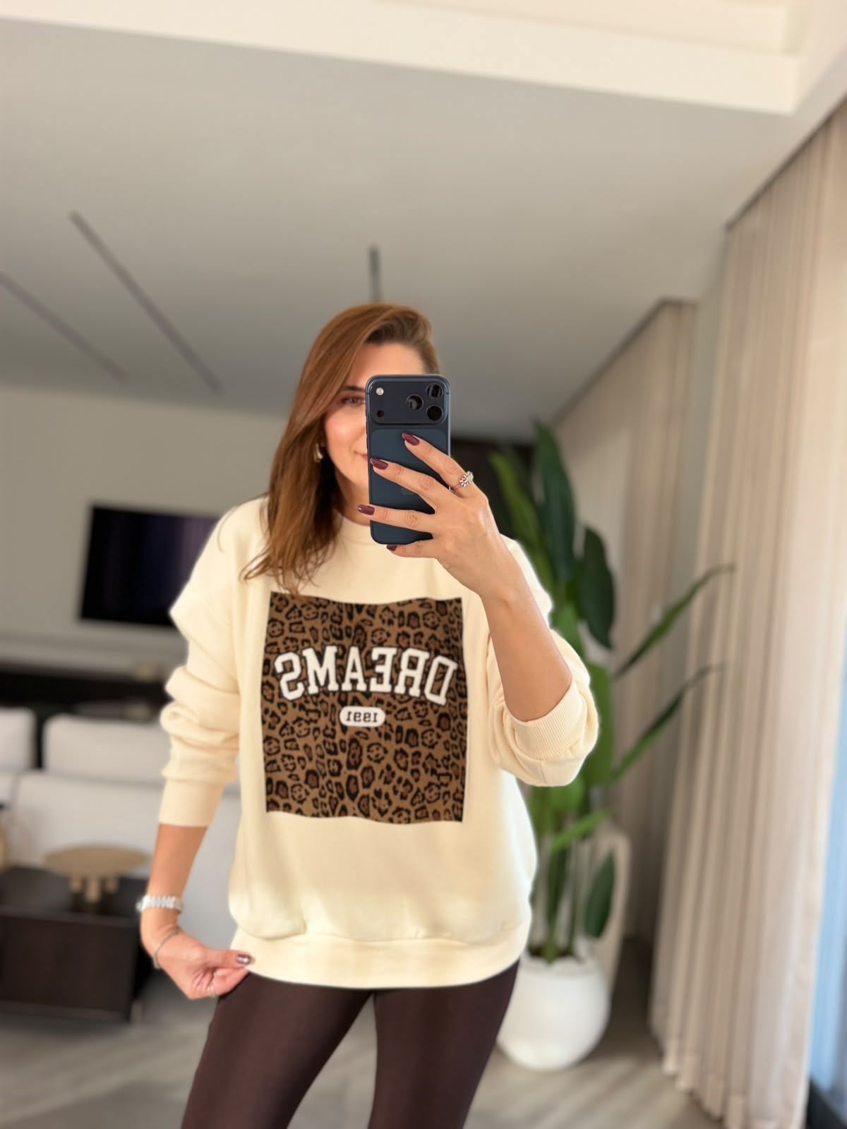 Bej Dreams Baskılı Sweat