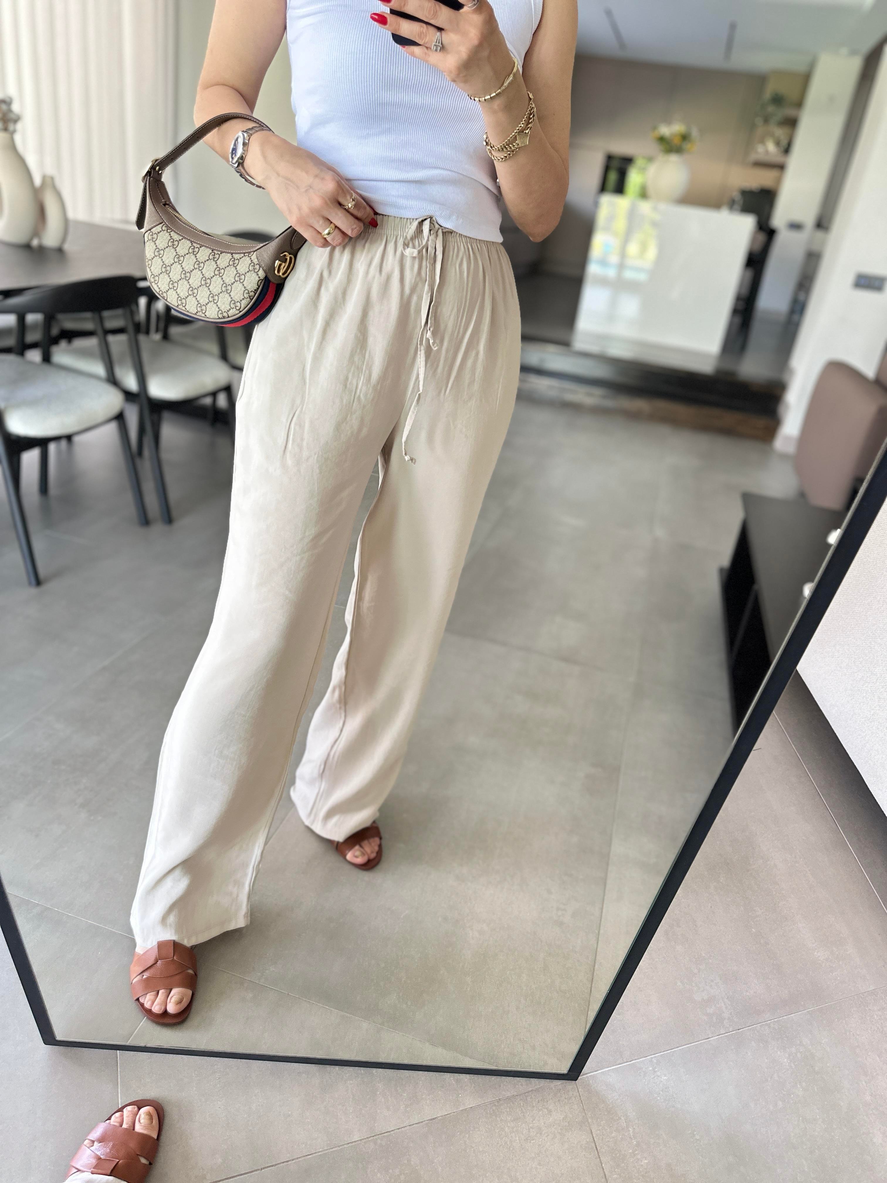 Bej İnce Kemerli Mas Pantolon
