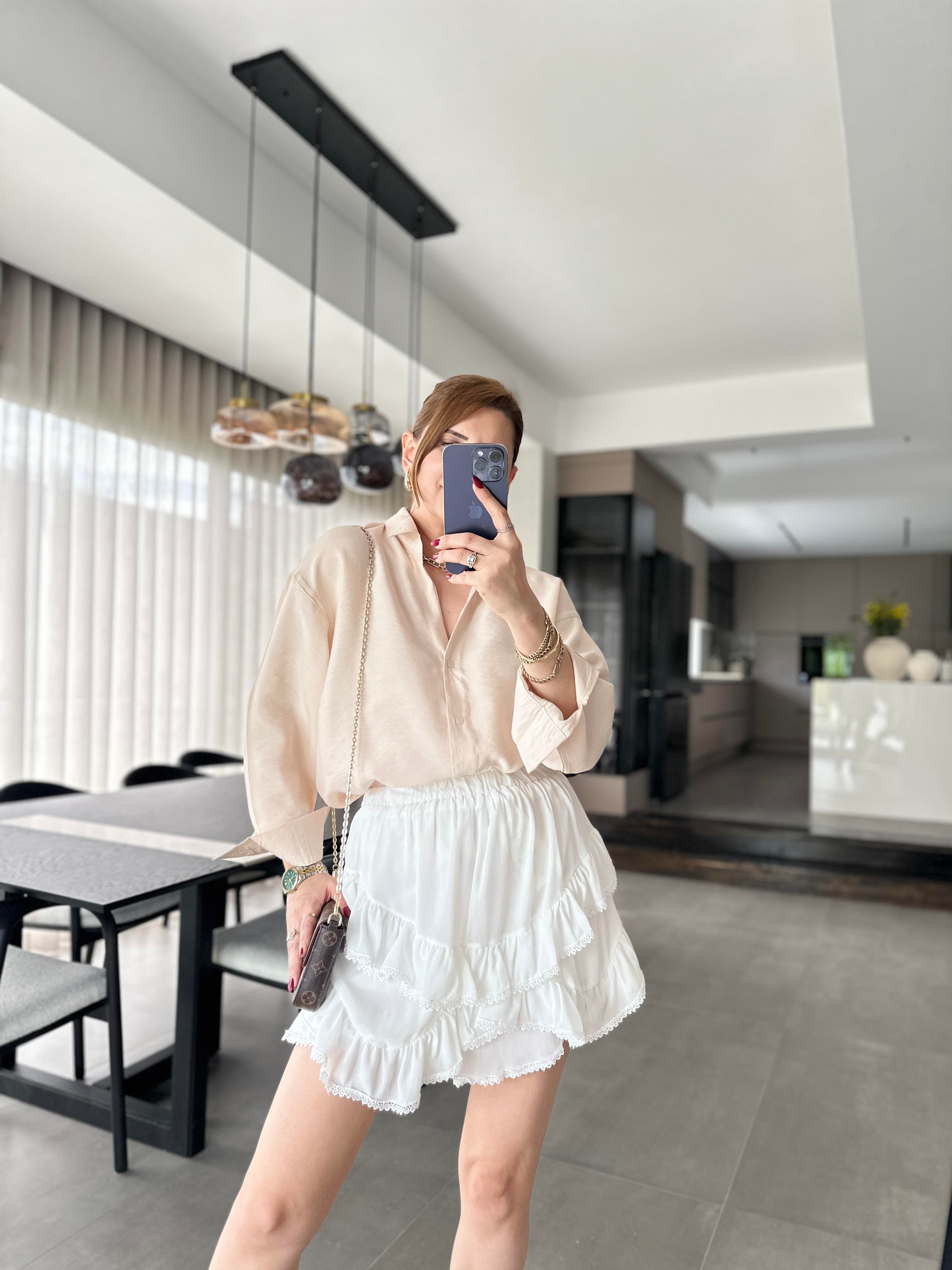 Bej Modal Oversize Gömlek