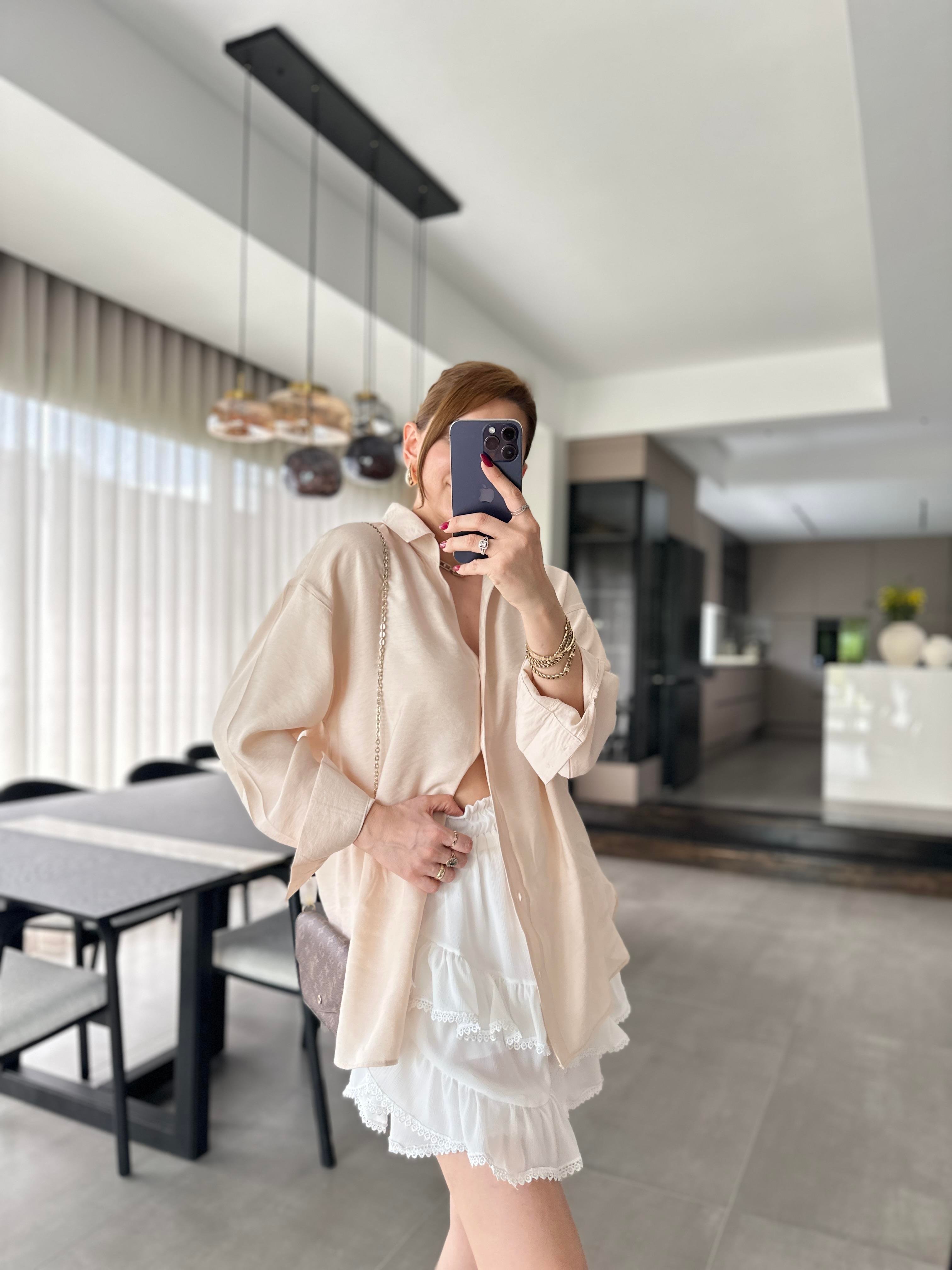 Bej Modal Oversize Gömlek