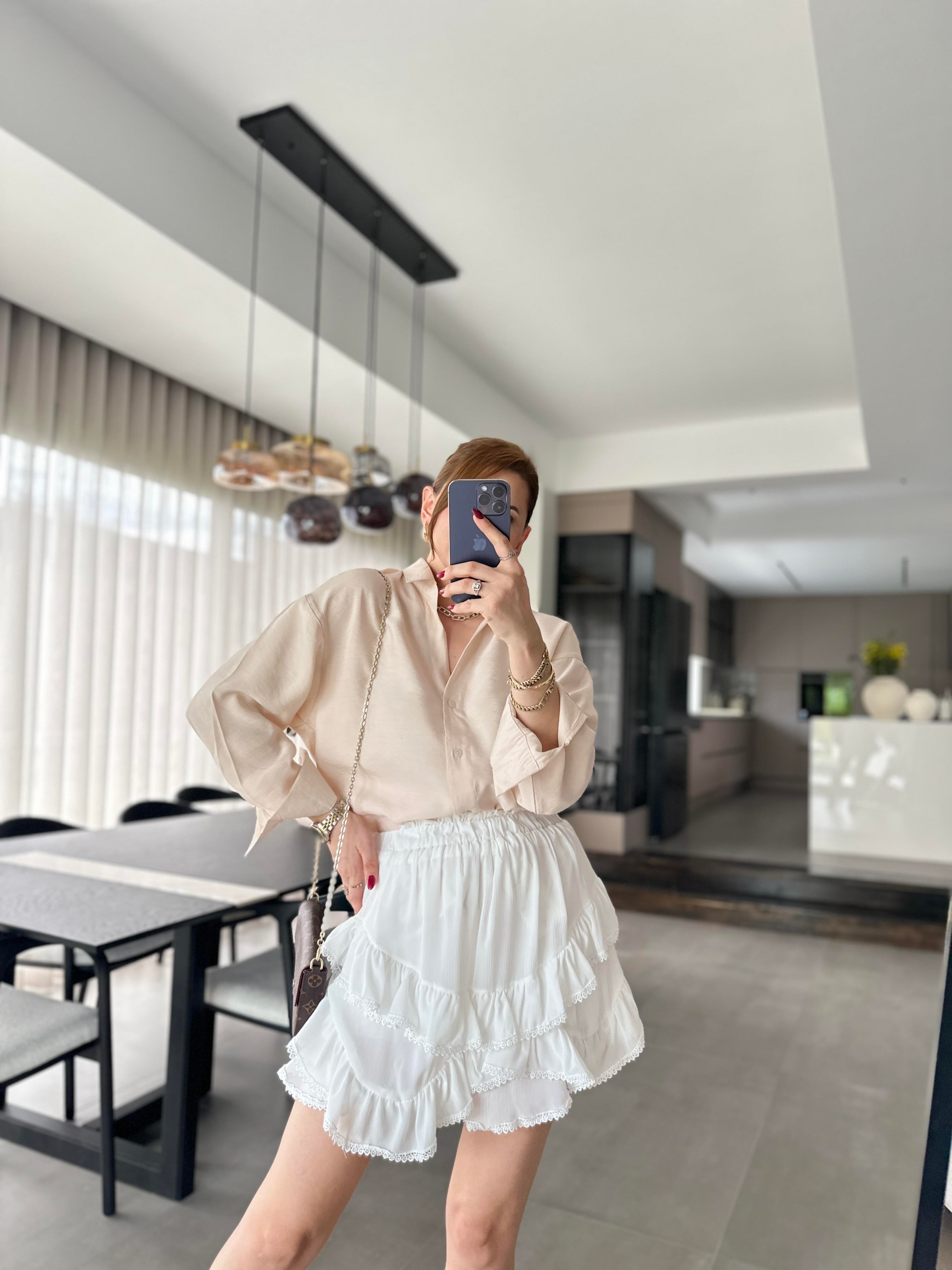 Bej Modal Oversize Gömlek