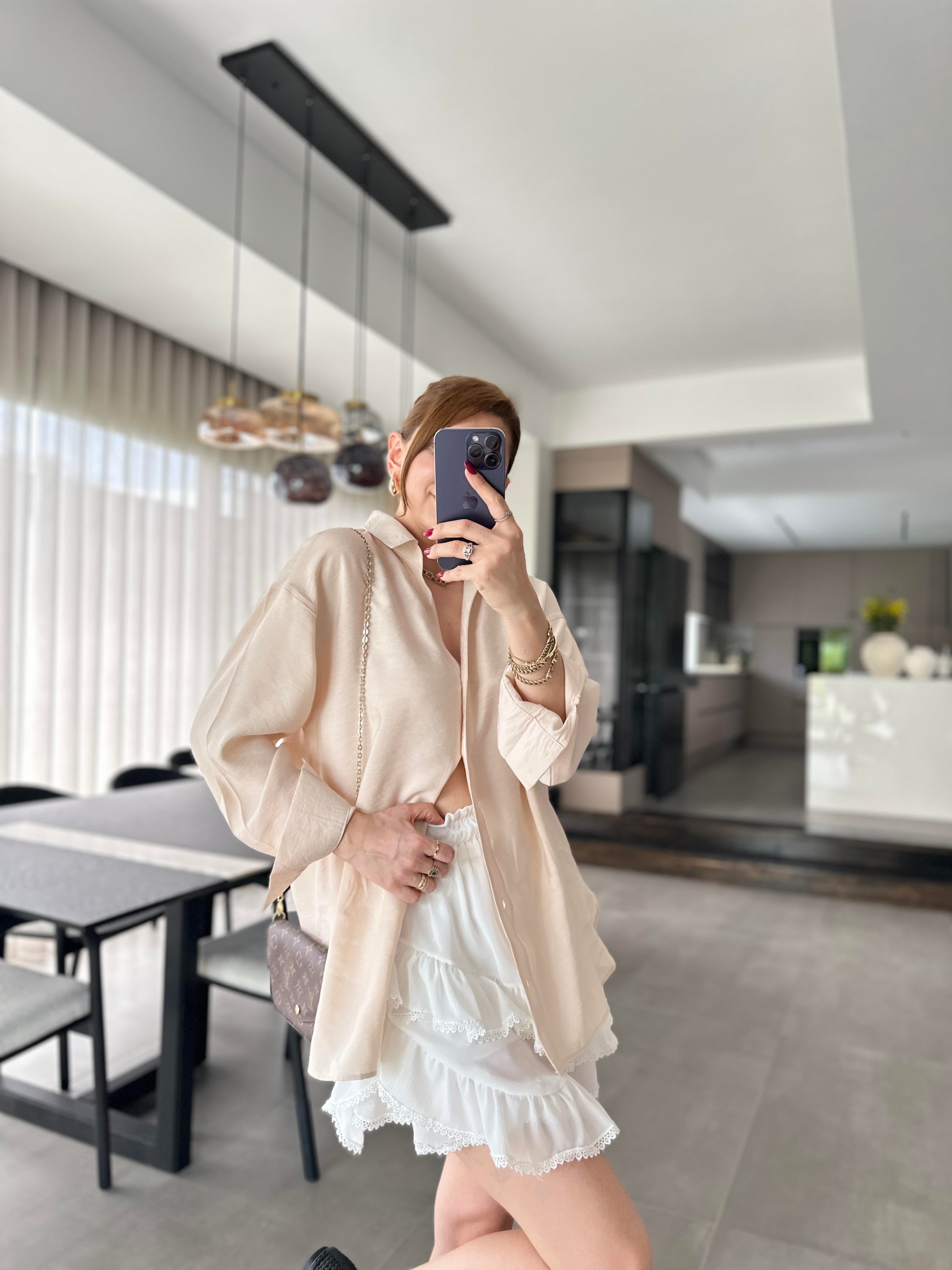 Bej Modal Oversize Gömlek