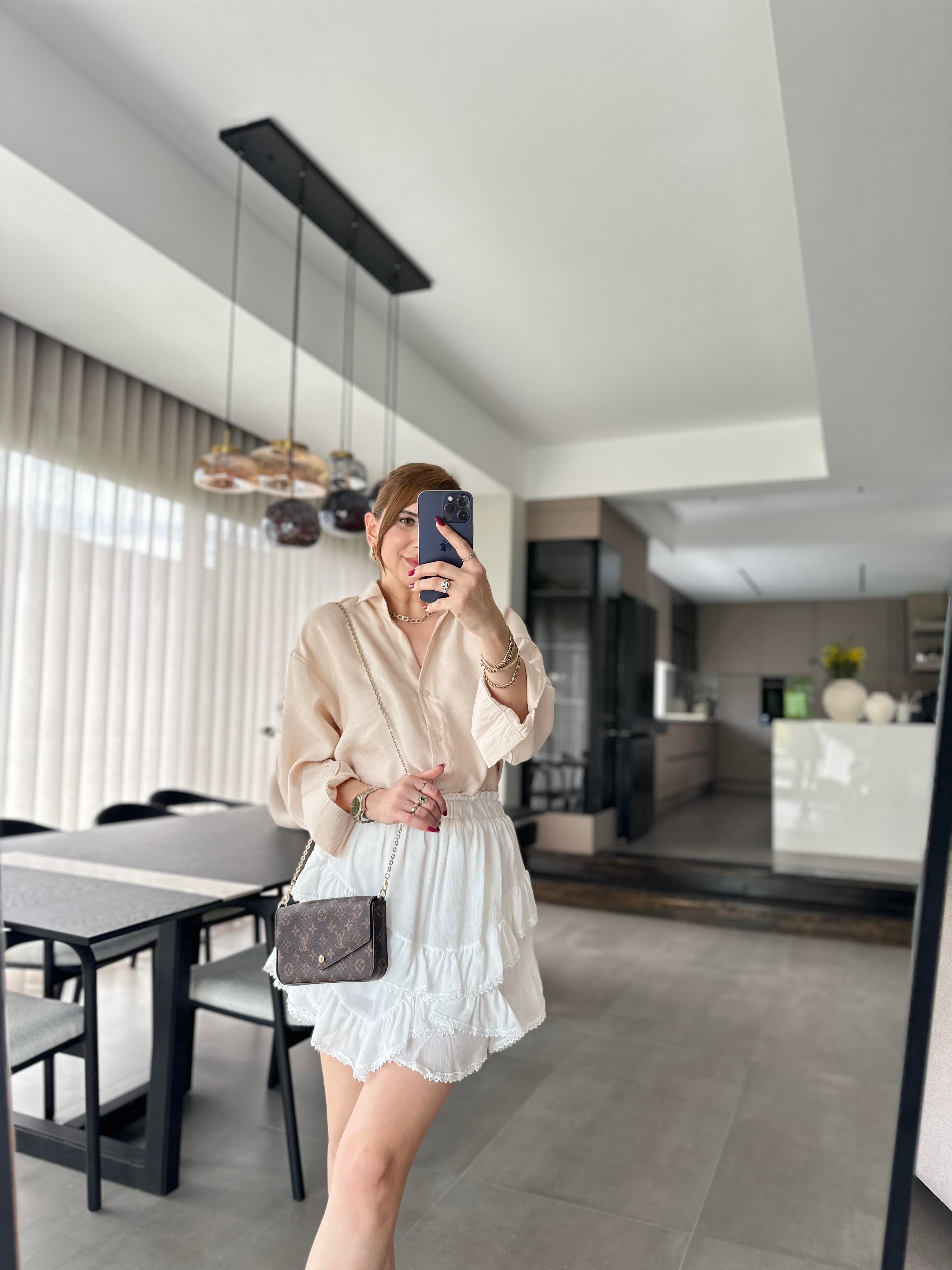 Bej Modal Oversize Gömlek