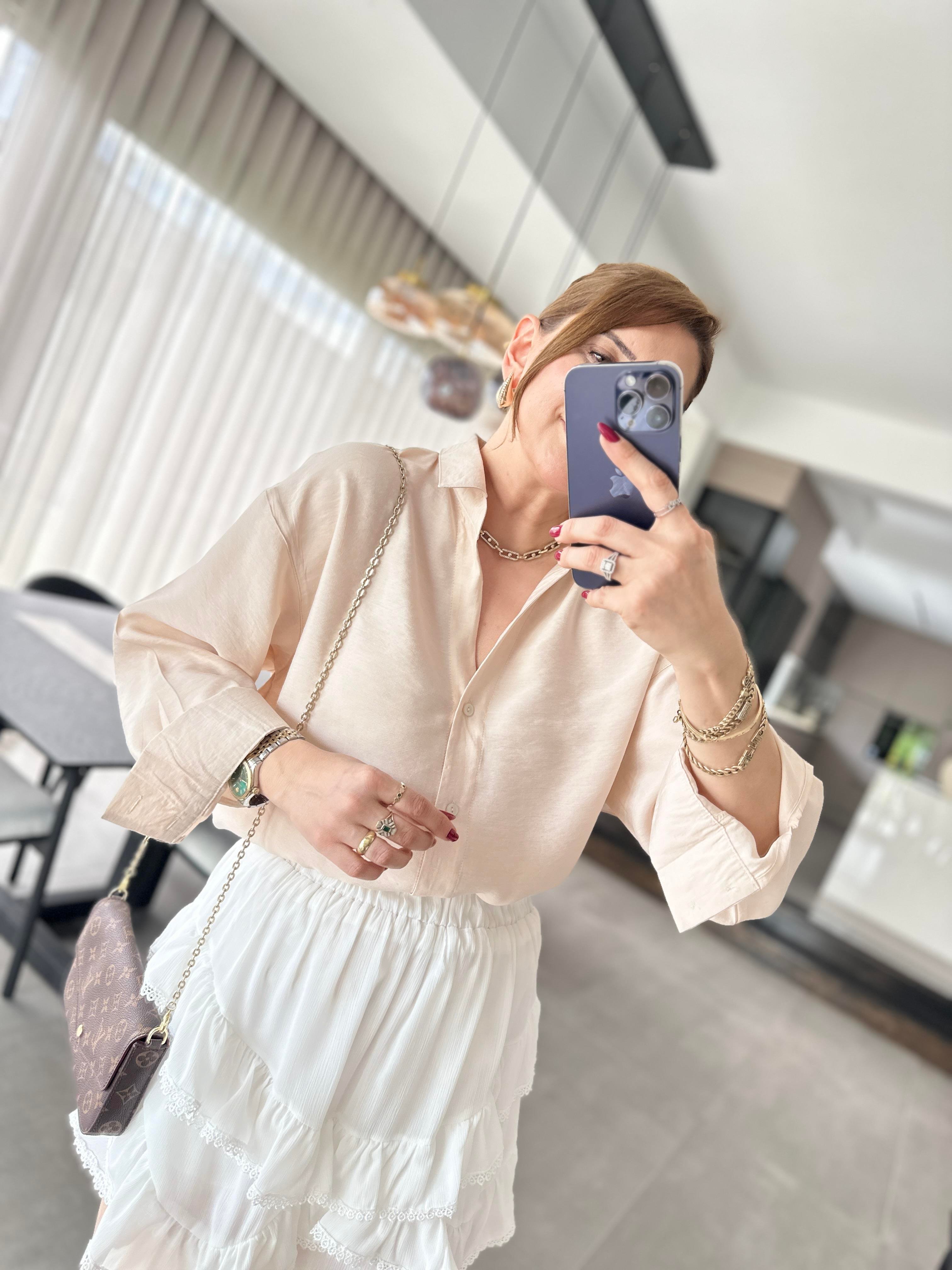 Bej Modal Oversize Gömlek