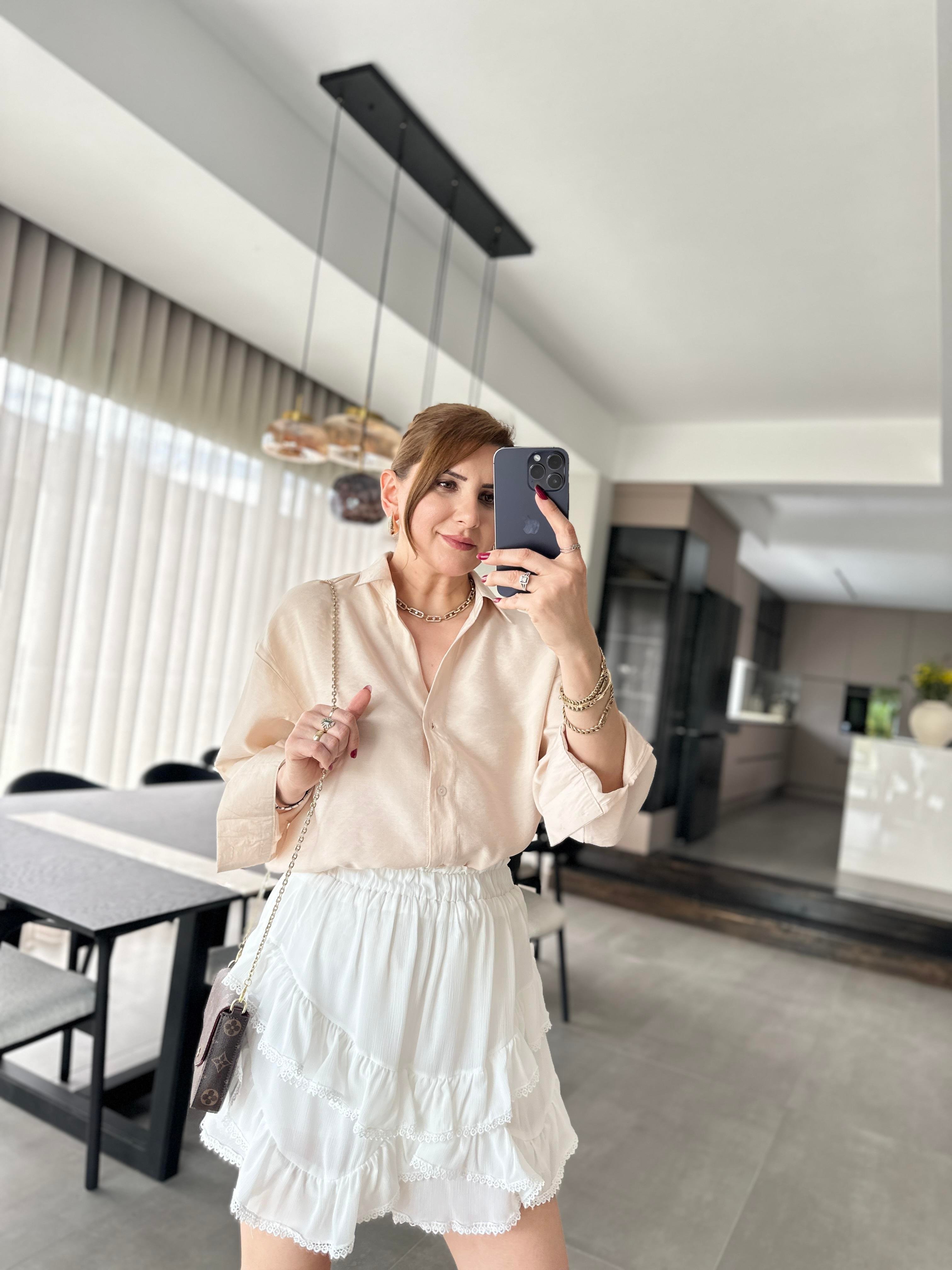 Bej Modal Oversize Gömlek