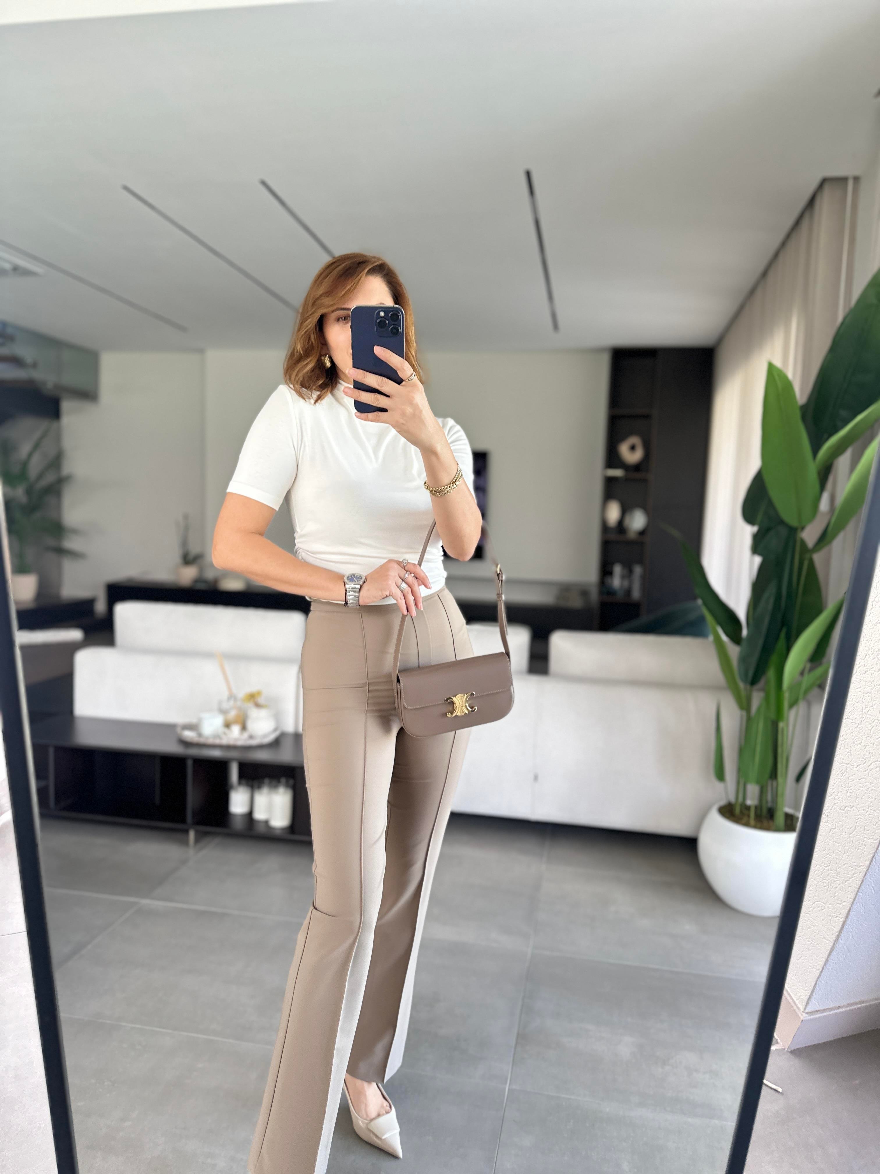 Bej Önü Dikişli Toparlayıcı Pantolon
