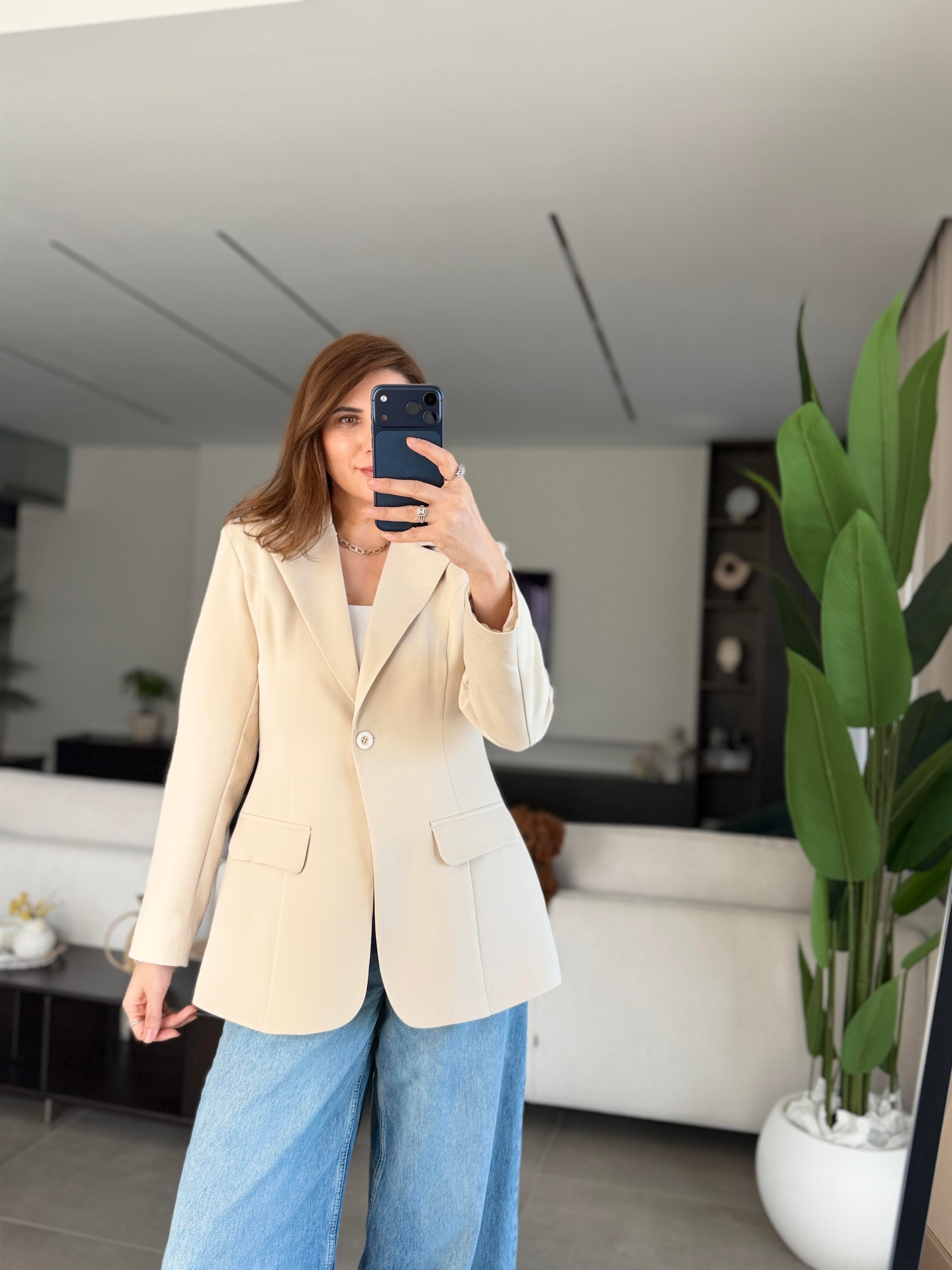 Bej Tek Düğme Hürrem Blazer Ceket