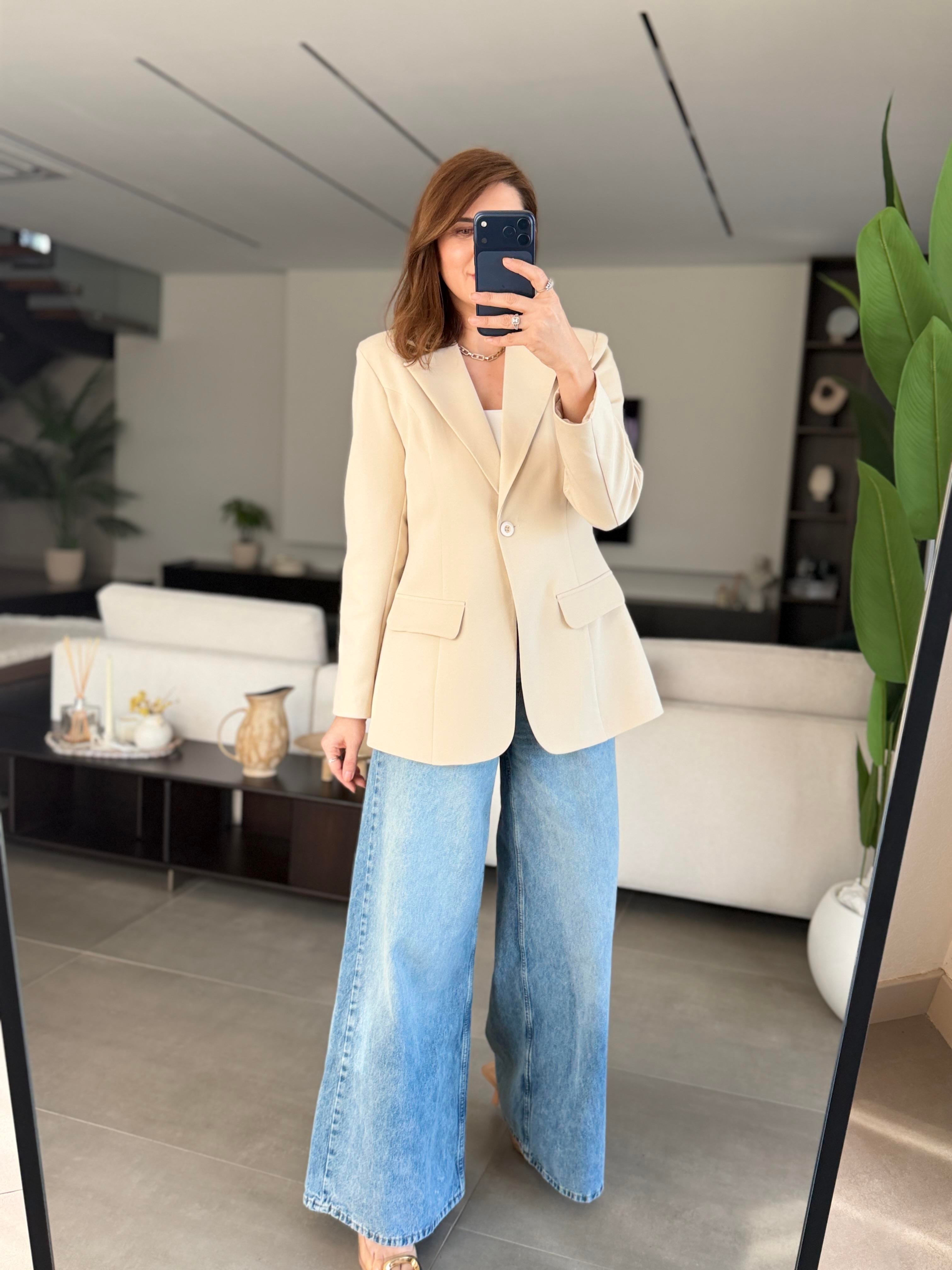 Bej Tek Düğme Hürrem Blazer Ceket