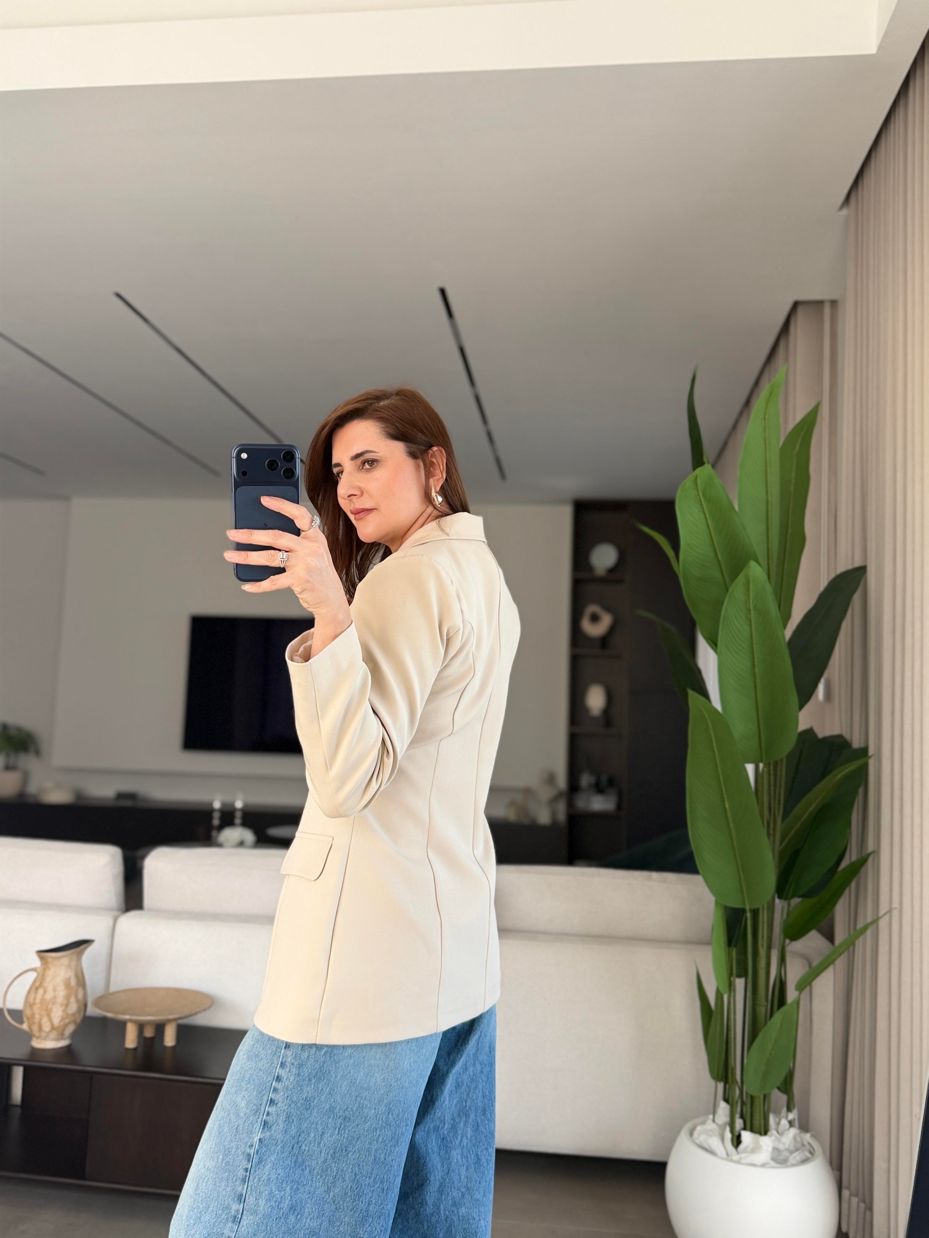 Bej Tek Düğme Hürrem Blazer Ceket