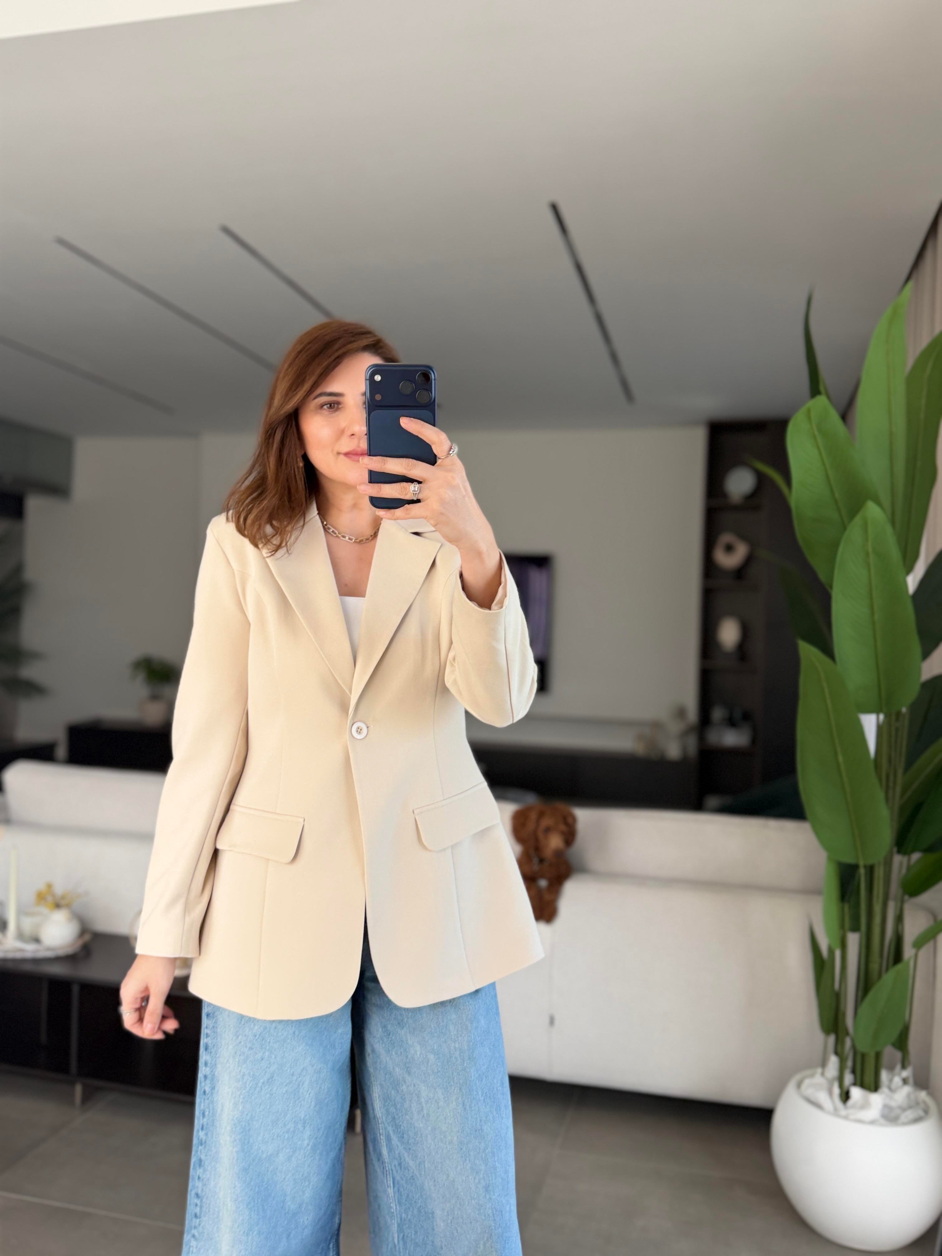 Bej Tek Düğme Hürrem Blazer Ceket