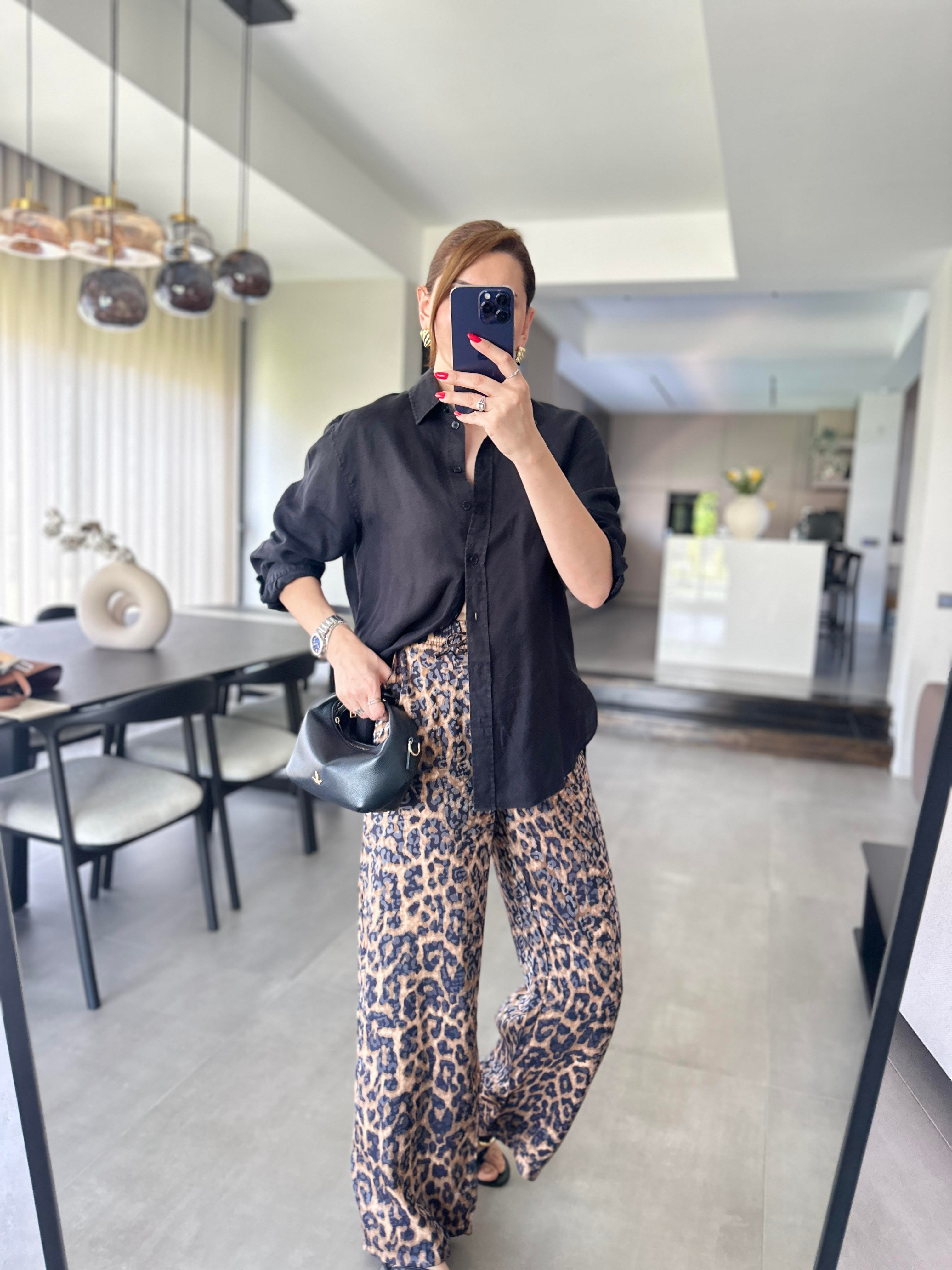 Bel Lastikli Leopar Desenli Pantolon