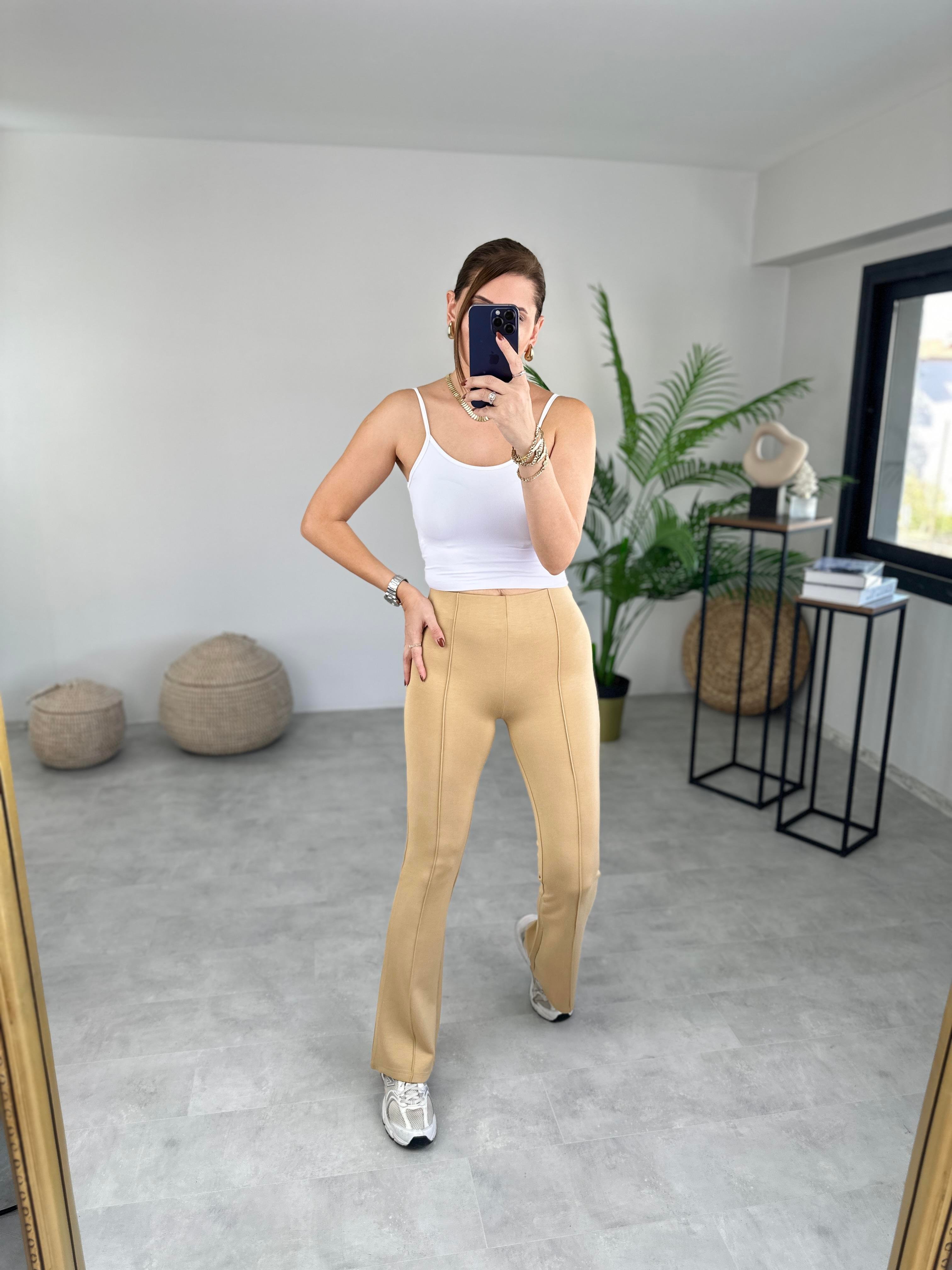 BEL LASTİKLİ ÖNÜ DİKİŞ DETAYLI PANTOLON