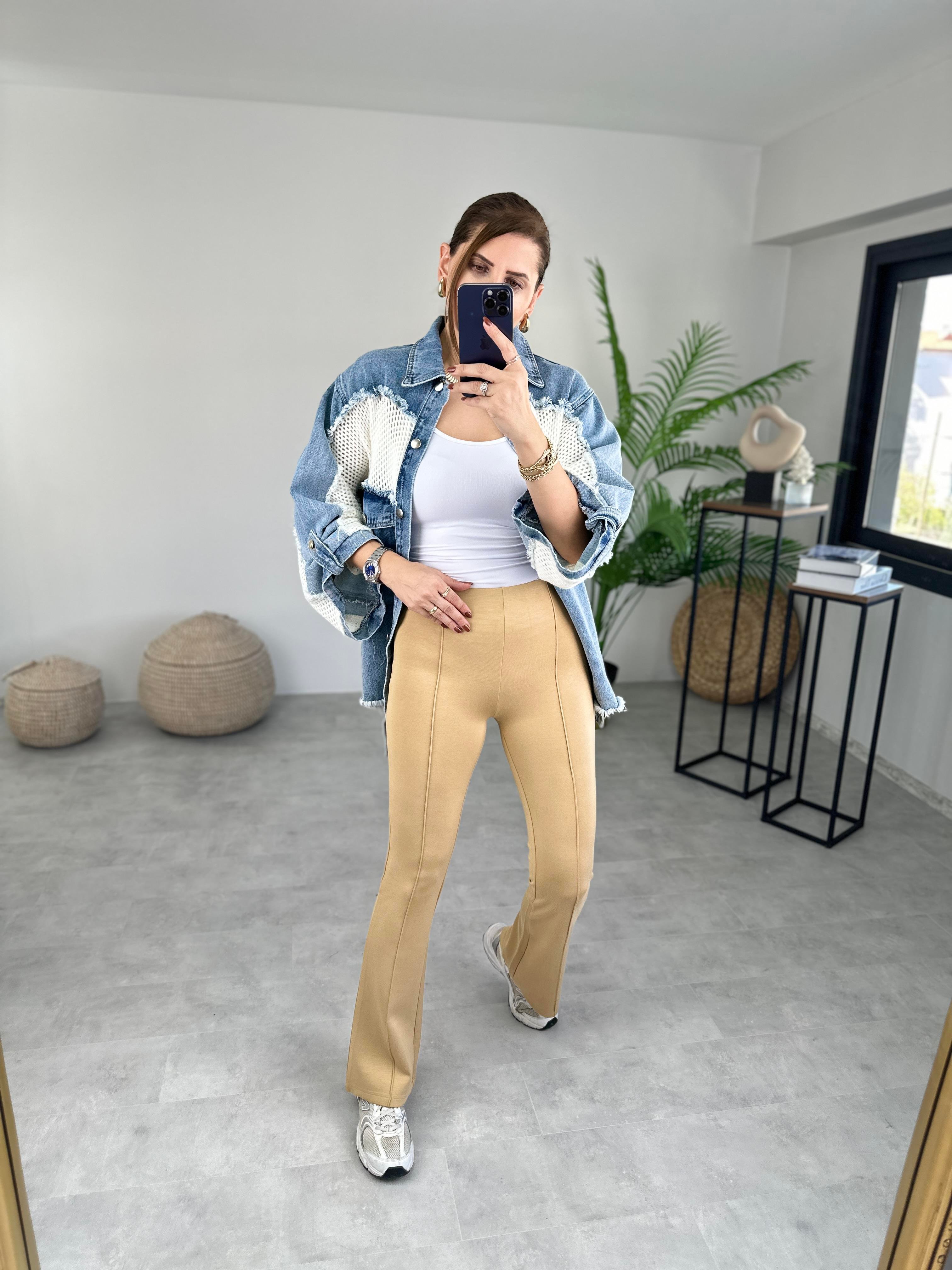 BEL LASTİKLİ ÖNÜ DİKİŞ DETAYLI PANTOLON