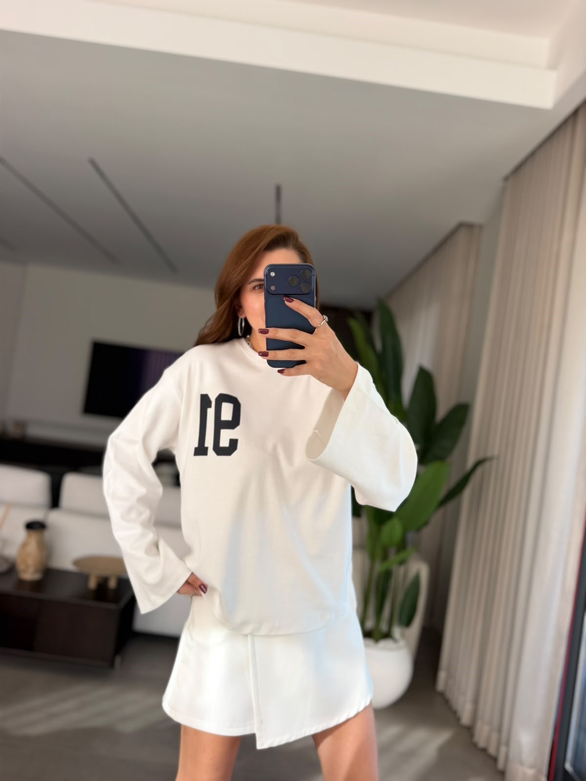 Beyaz  91 Baskılı Sweatshırt