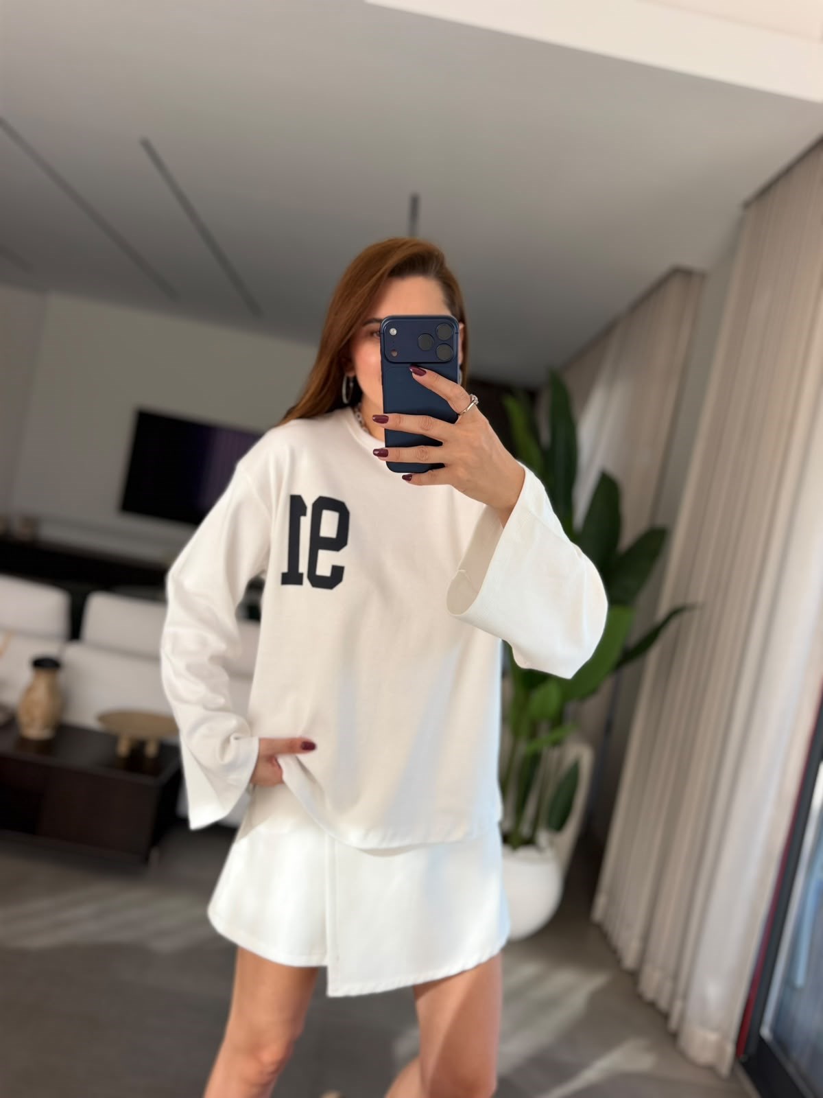 Beyaz  91 Baskılı Sweatshırt