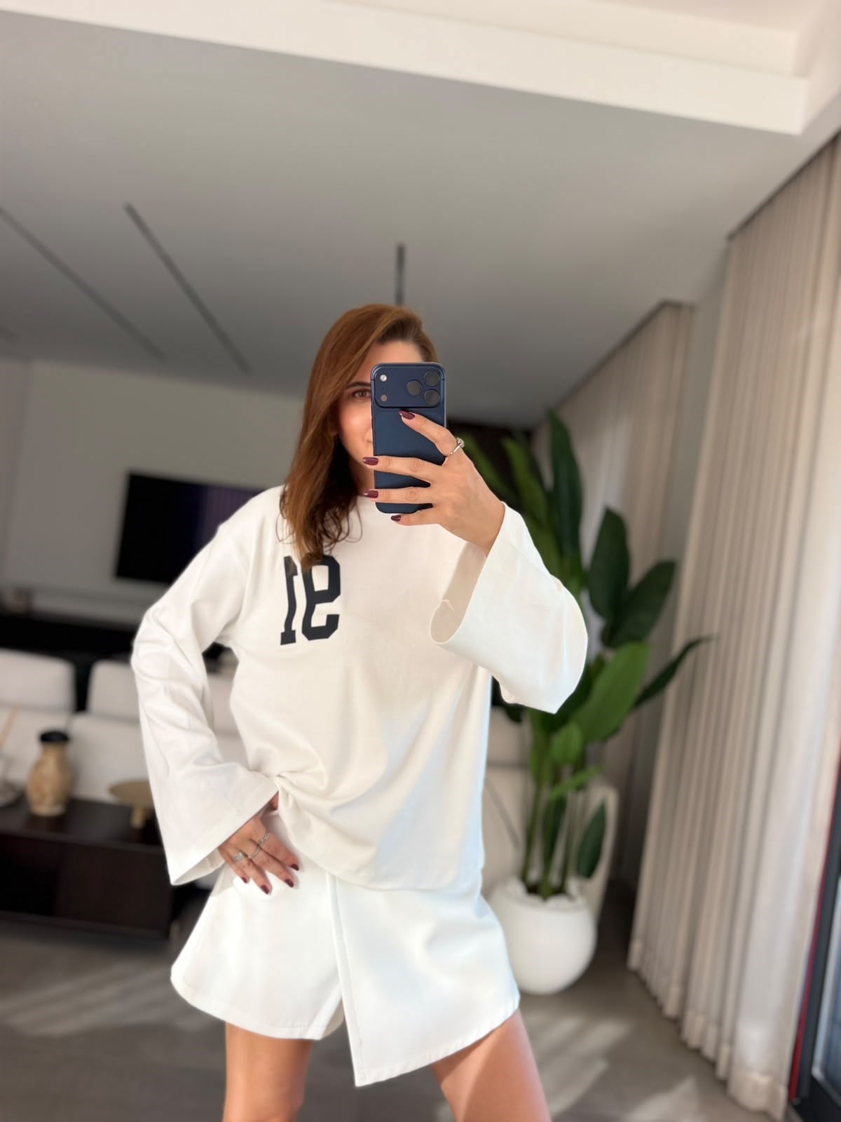 Beyaz  91 Baskılı Sweatshırt