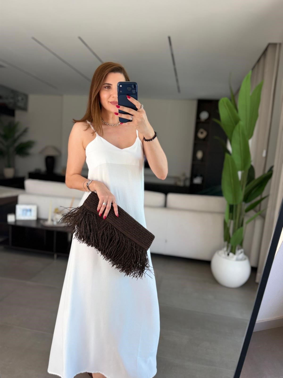 Beyaz Ayarlanabilir İp Askılı Ayrobin Elbise