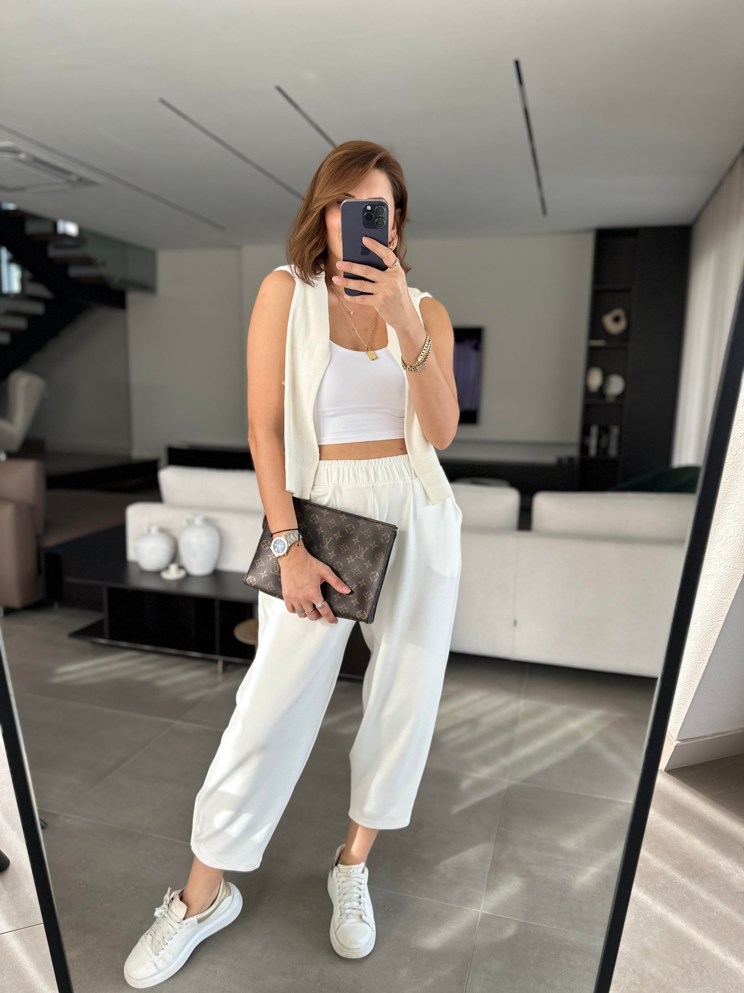 Beyaz Baggy Tutturmalı Pantolon