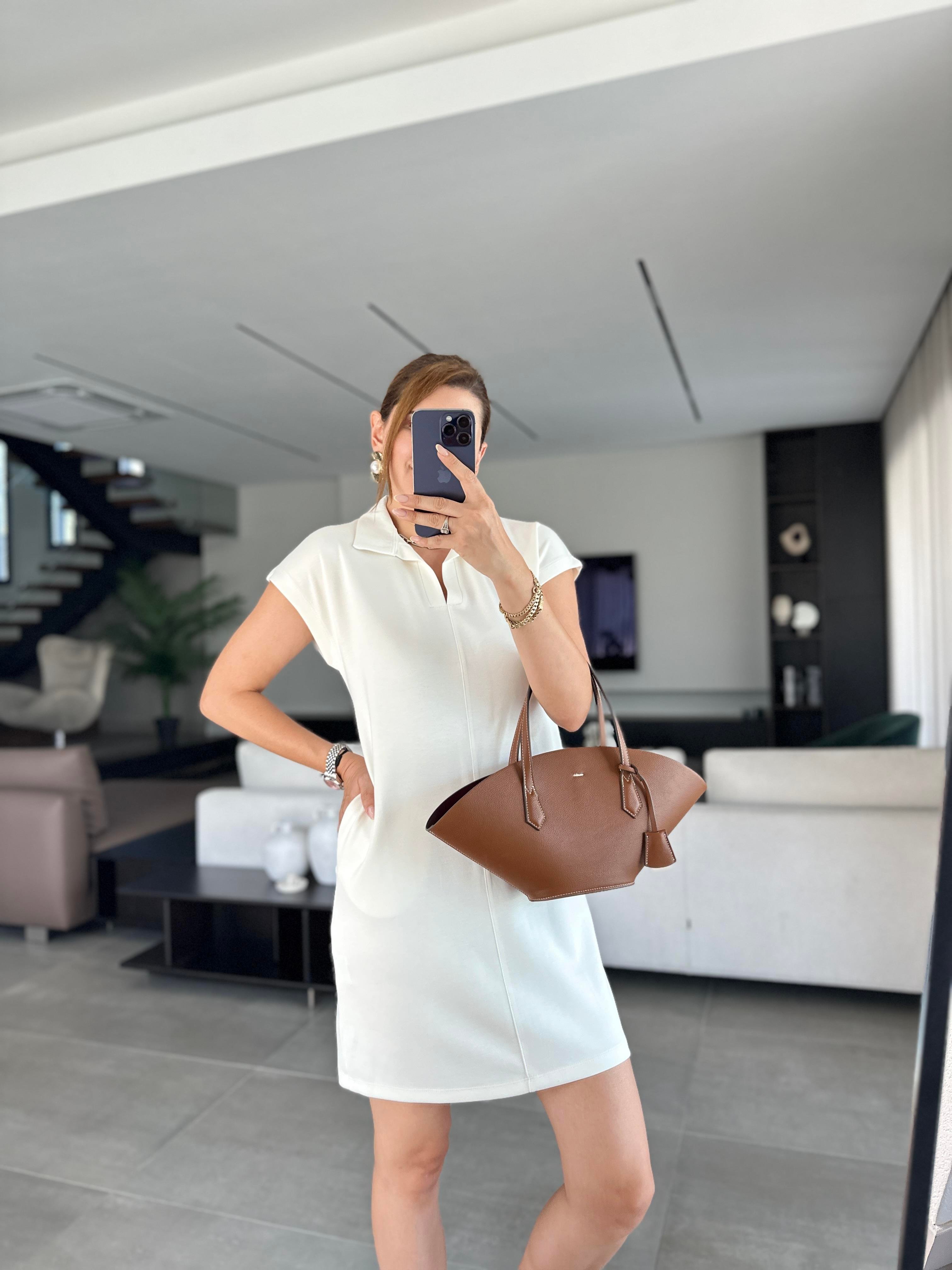Beyaz Basic Polo Yaka Elbise