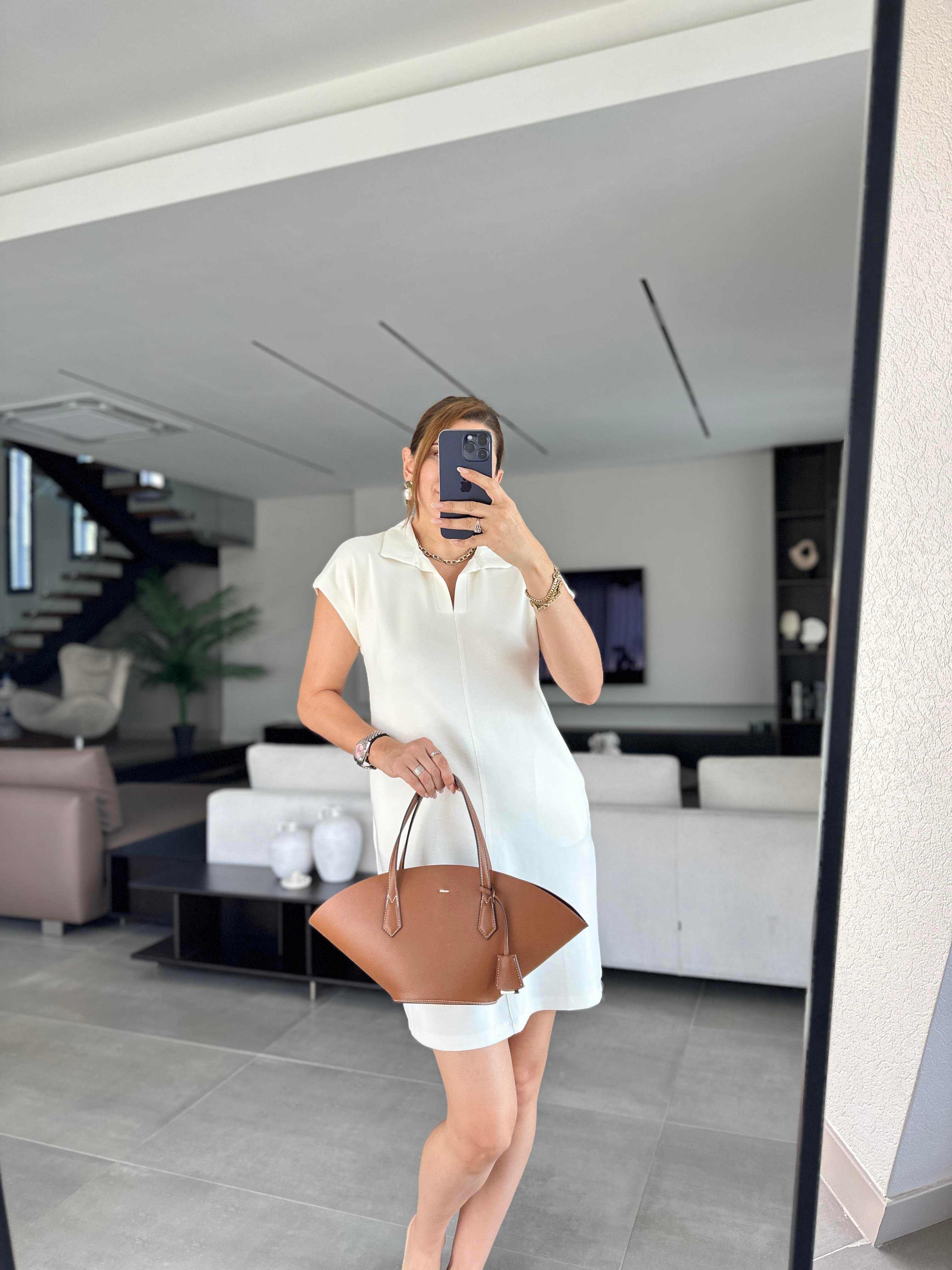 Beyaz Basic Polo Yaka Elbise