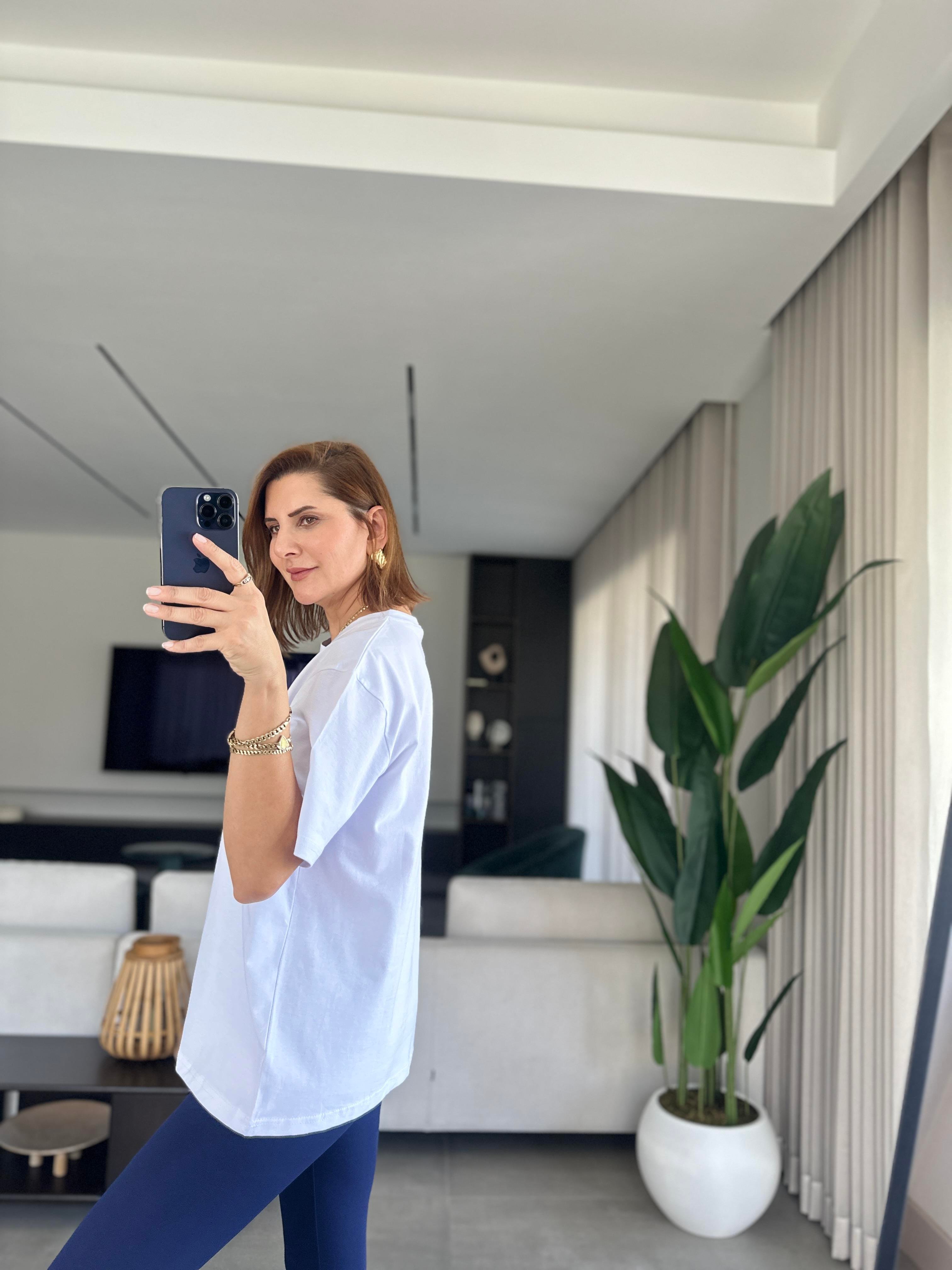 Beyaz Bisiklet Yaka Basic T-shirt