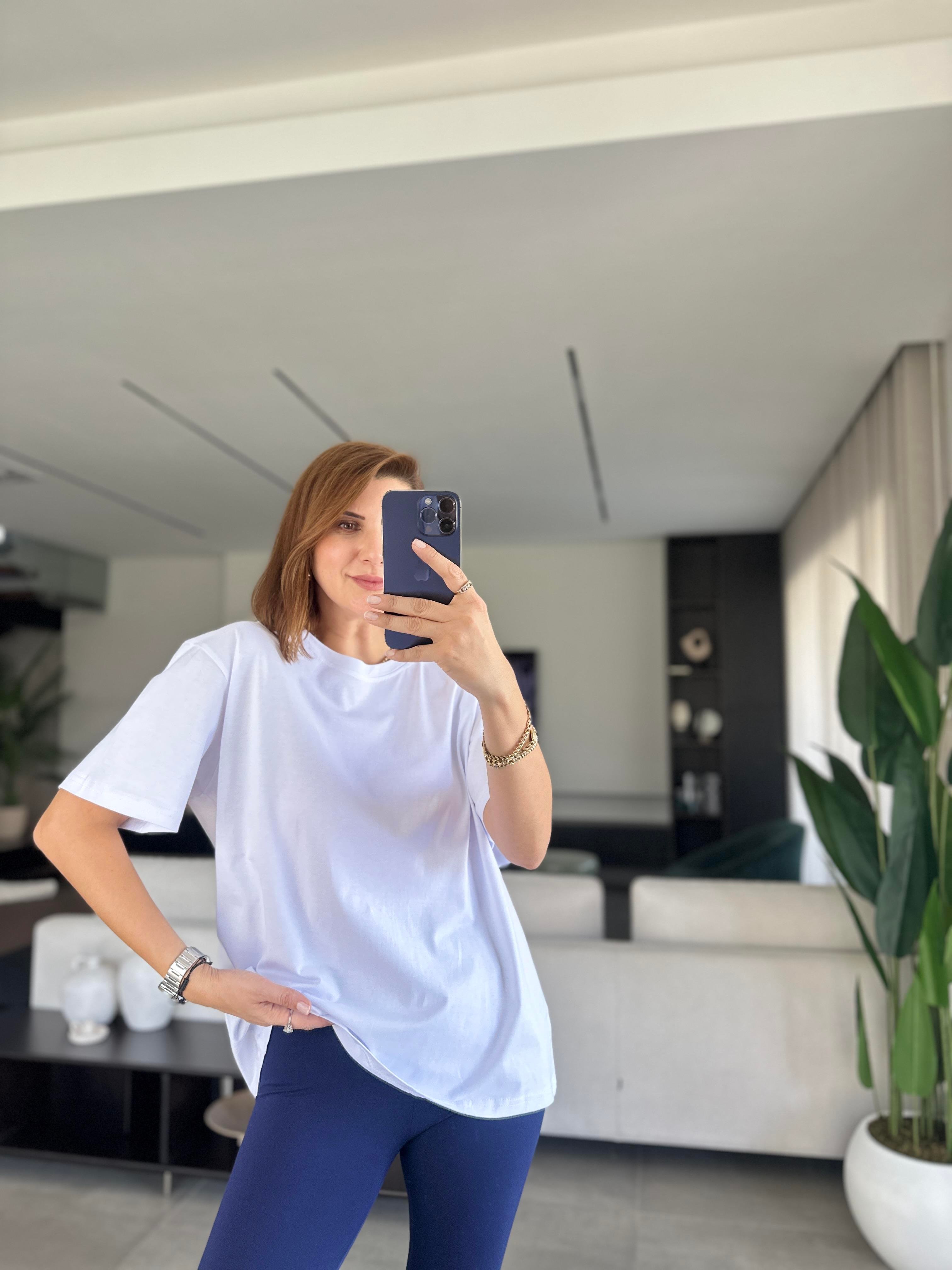 Beyaz Bisiklet Yaka Basic T-shirt