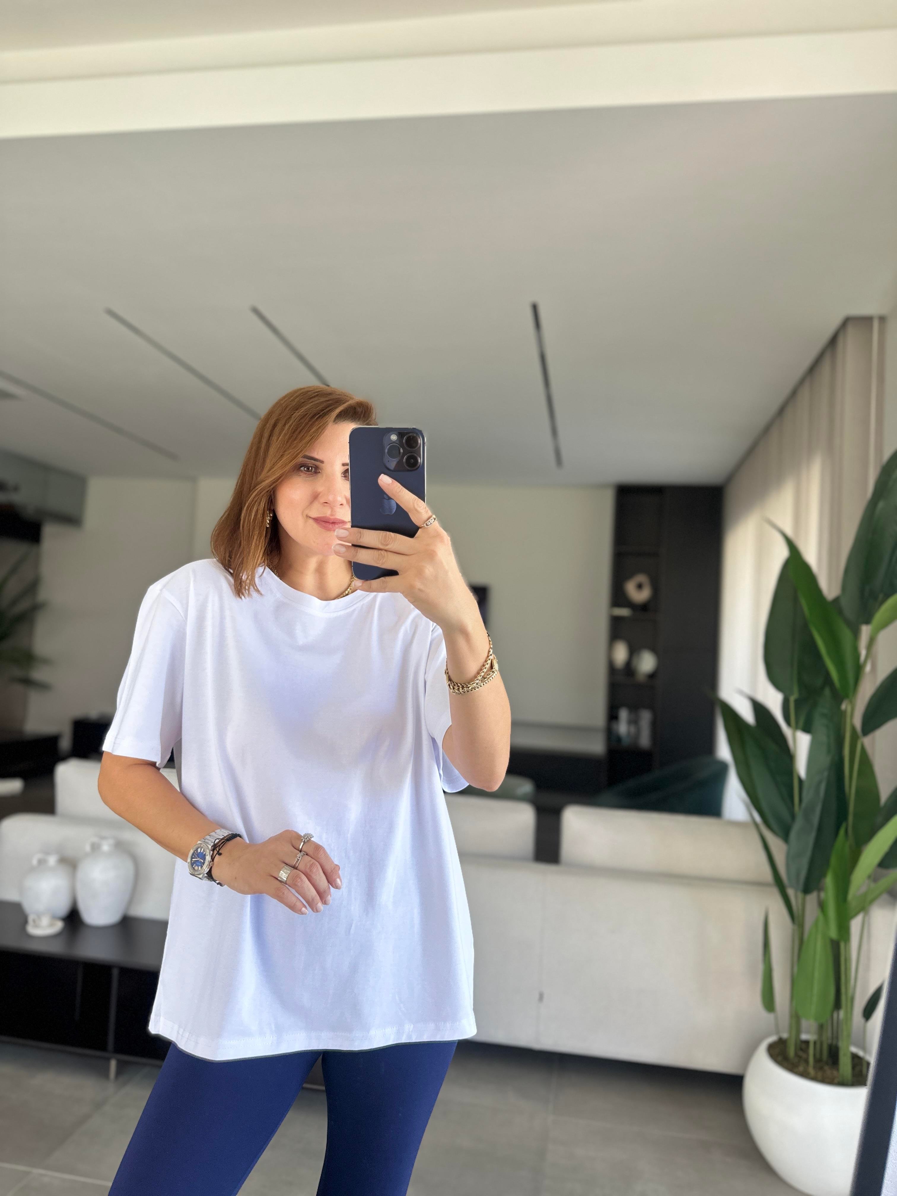 Beyaz Bisiklet Yaka Basic T-shirt