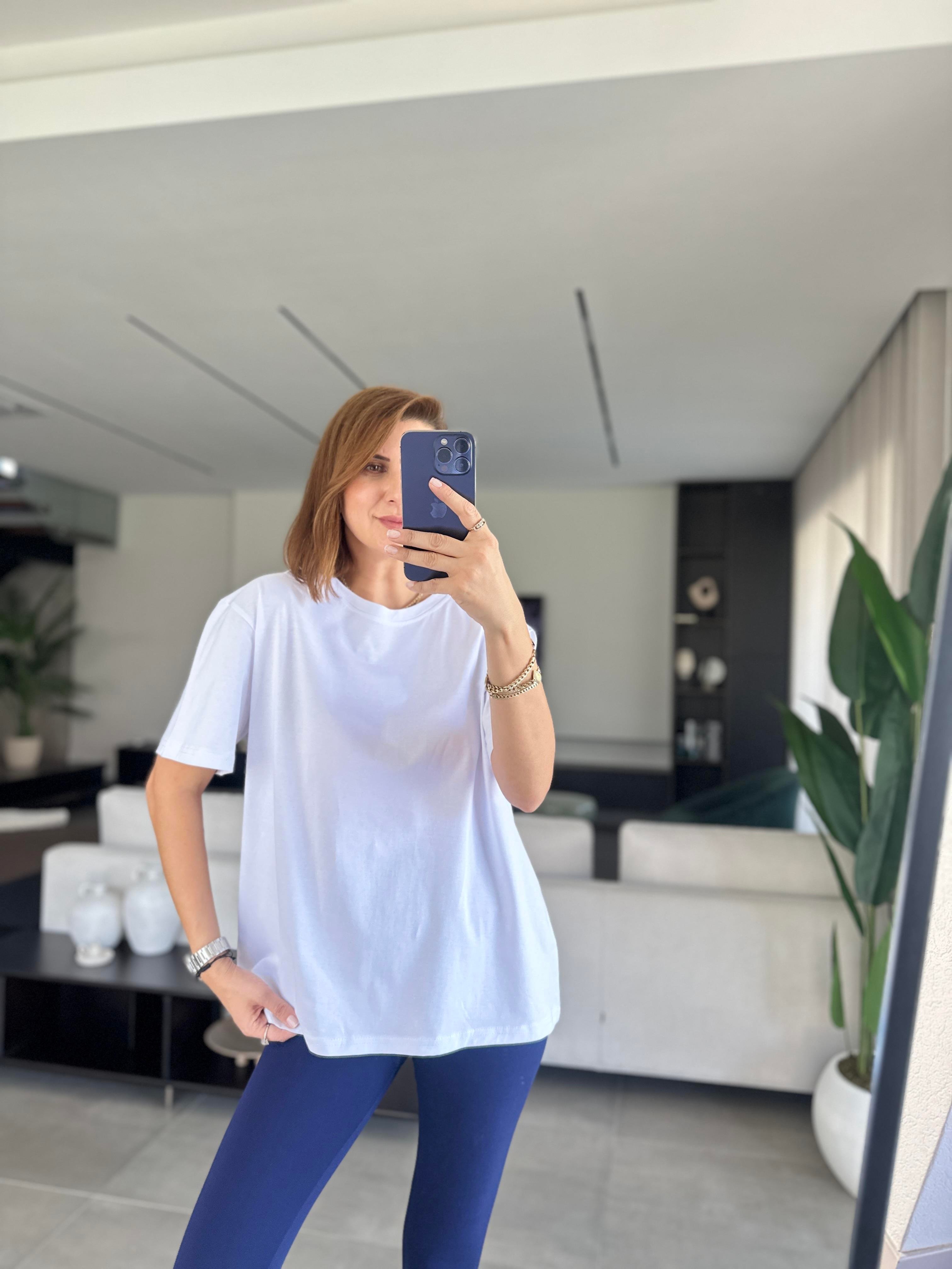 Beyaz Bisiklet Yaka Basic T-shirt