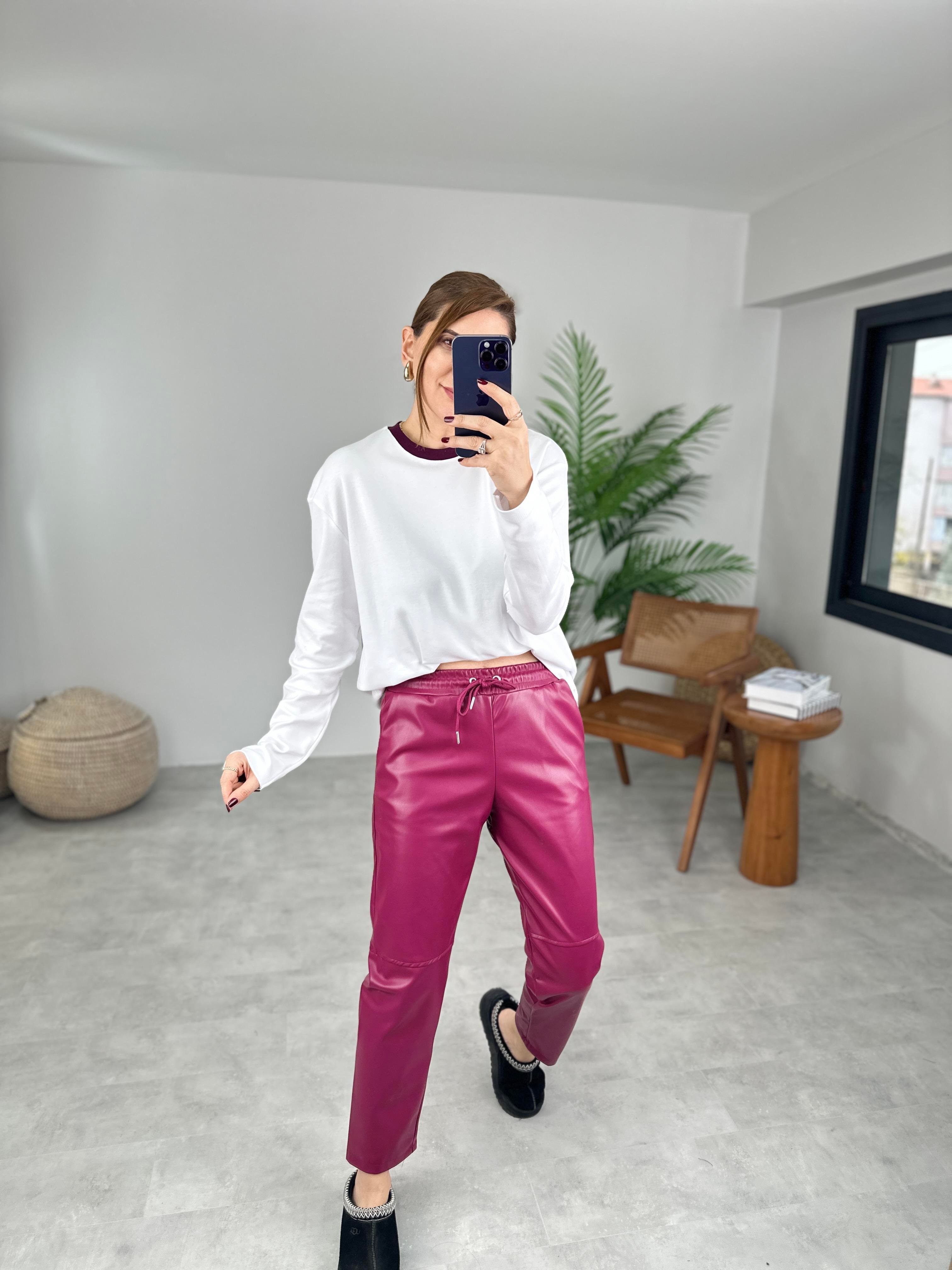 Beyaz İki Renk Bisiklet Yaka Sweat