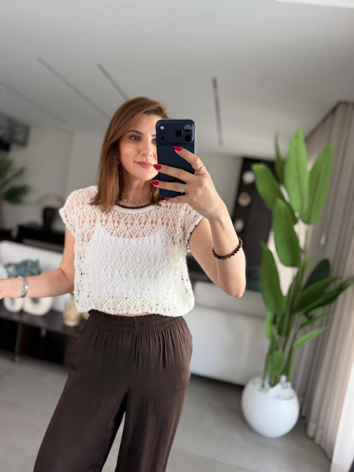 Beyaz Merserize Bluz