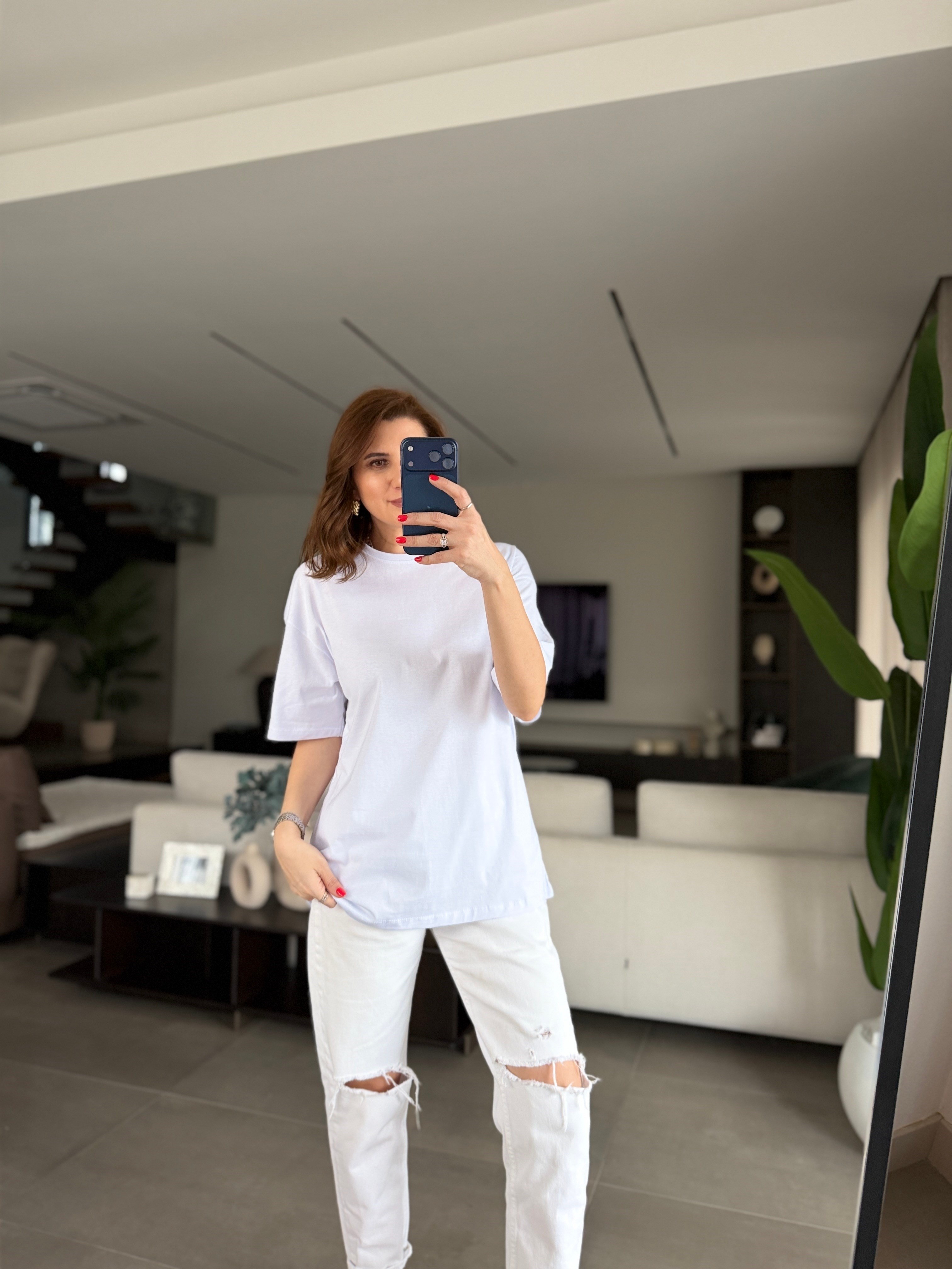Beyaz Oversize Basic T-shirt
