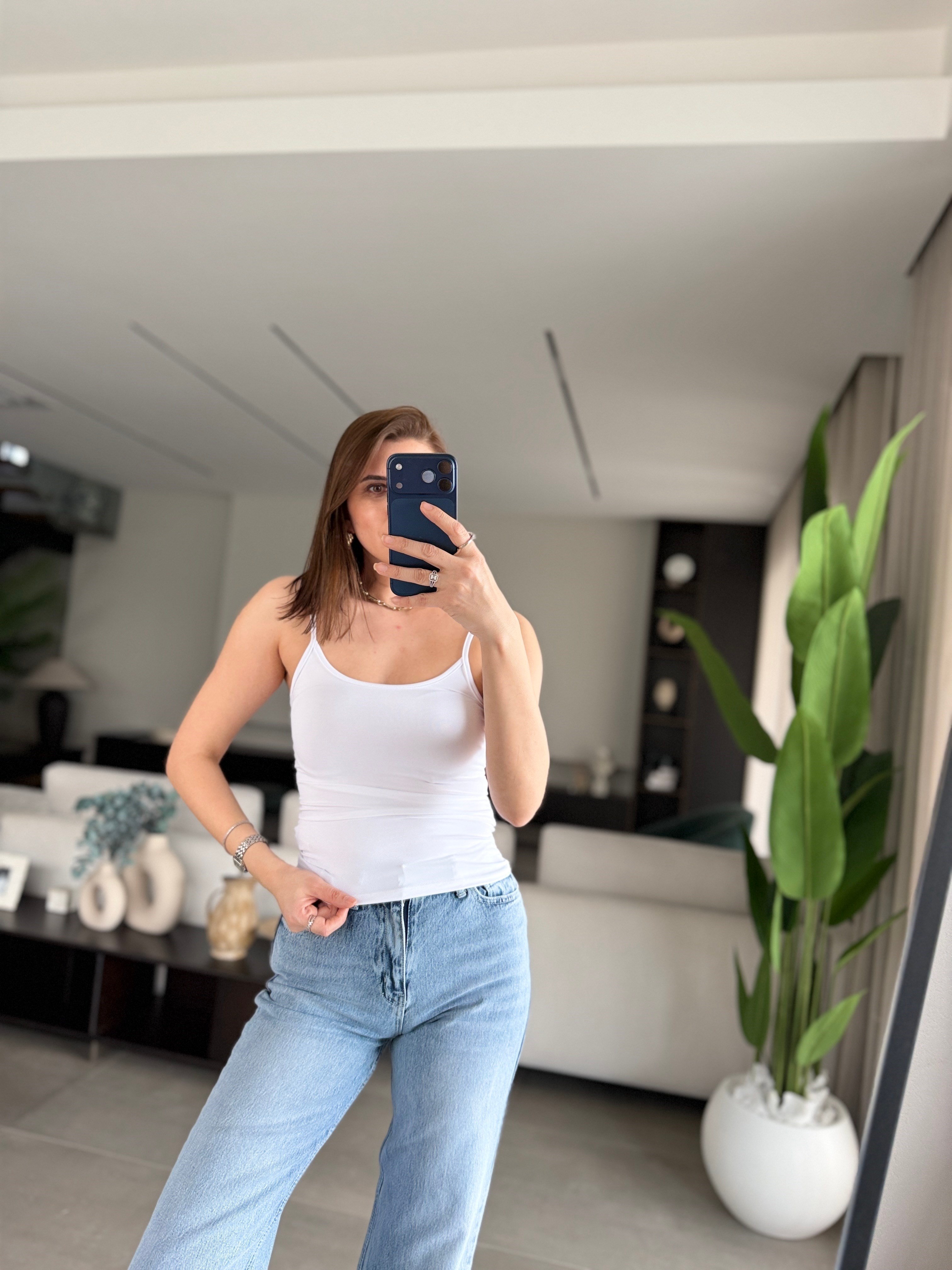 Beyaz Polyemid İp Askılı Atlet