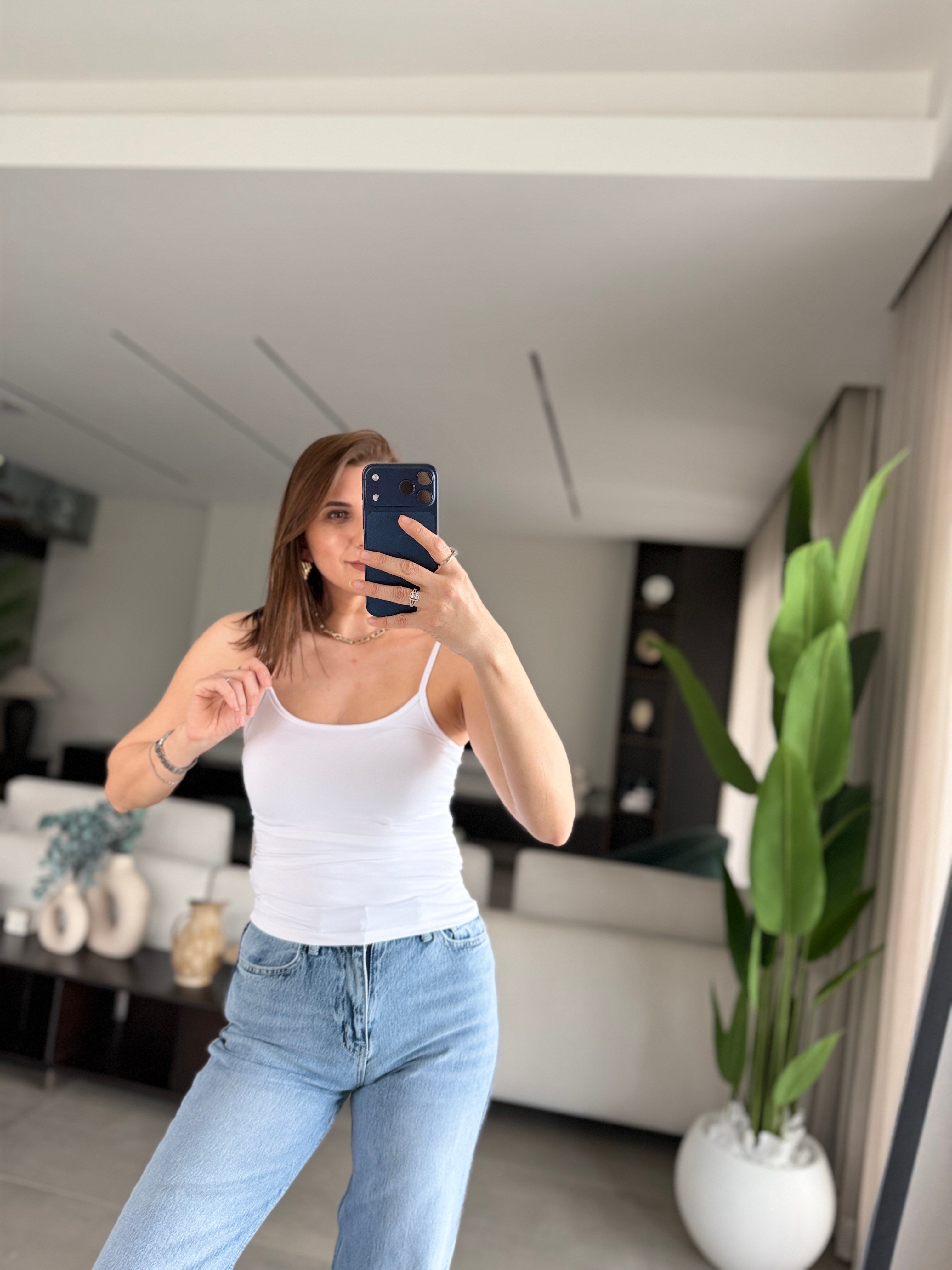 Beyaz Polyemid İp Askılı Atlet
