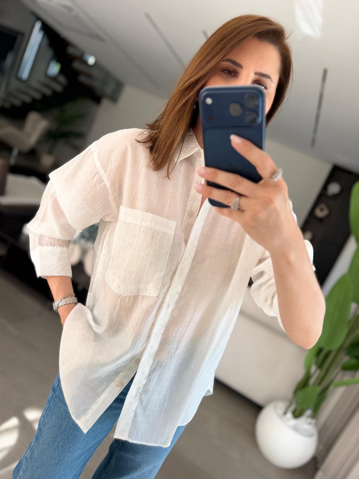 Beyaz Taşlı Gömlek