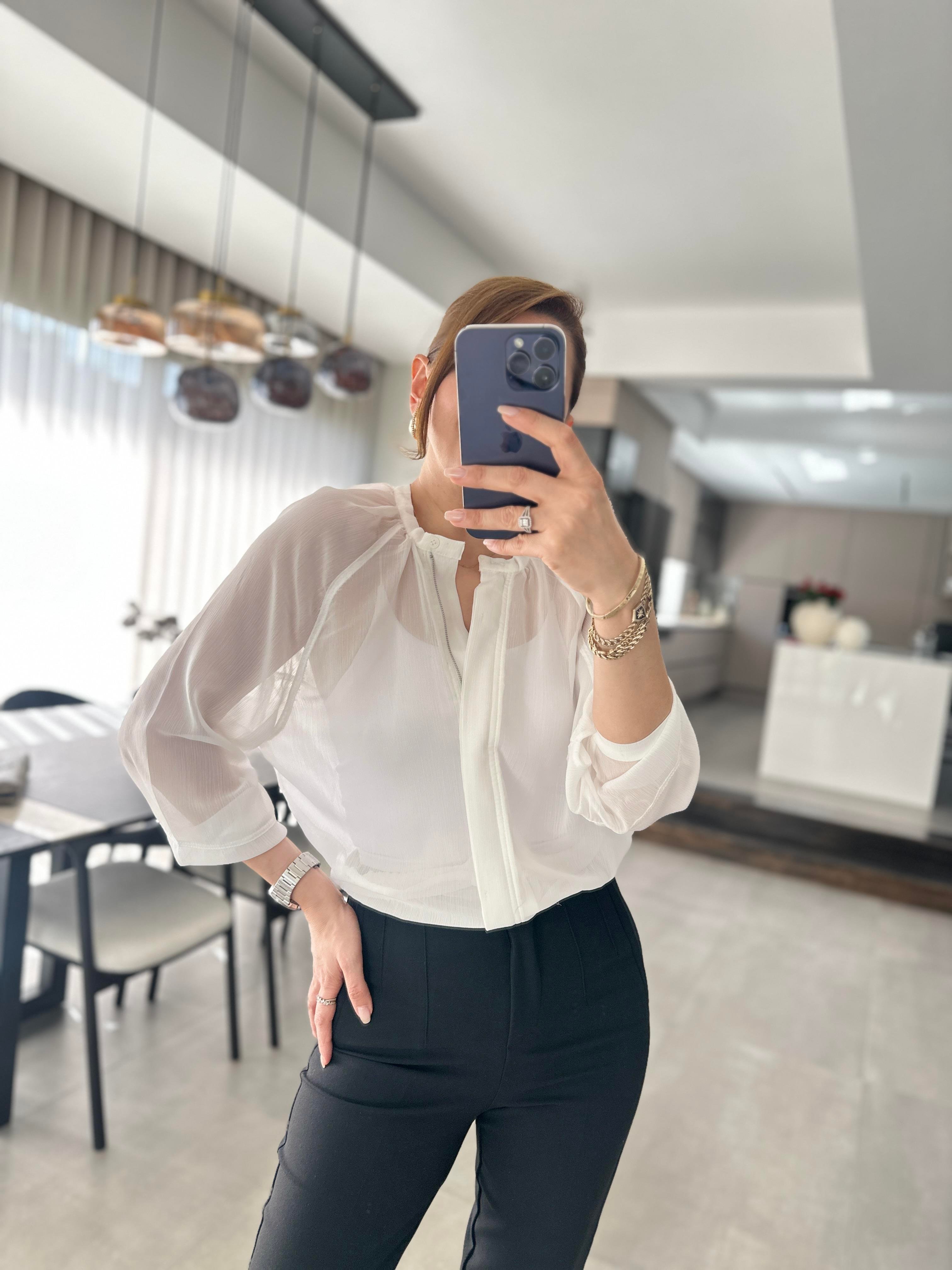Beyaz Tranparan Bomber Ceket