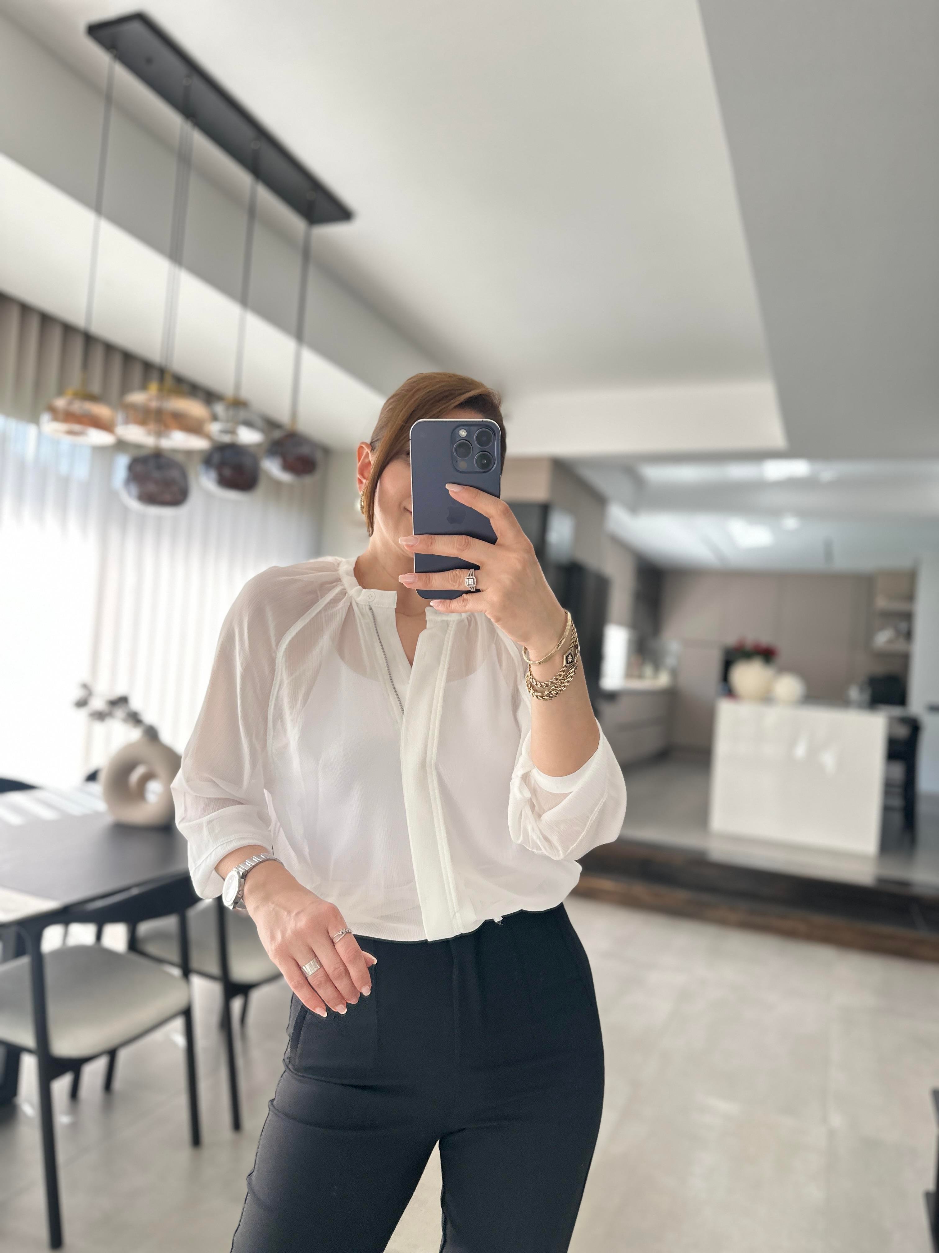 Beyaz Tranparan Bomber Ceket