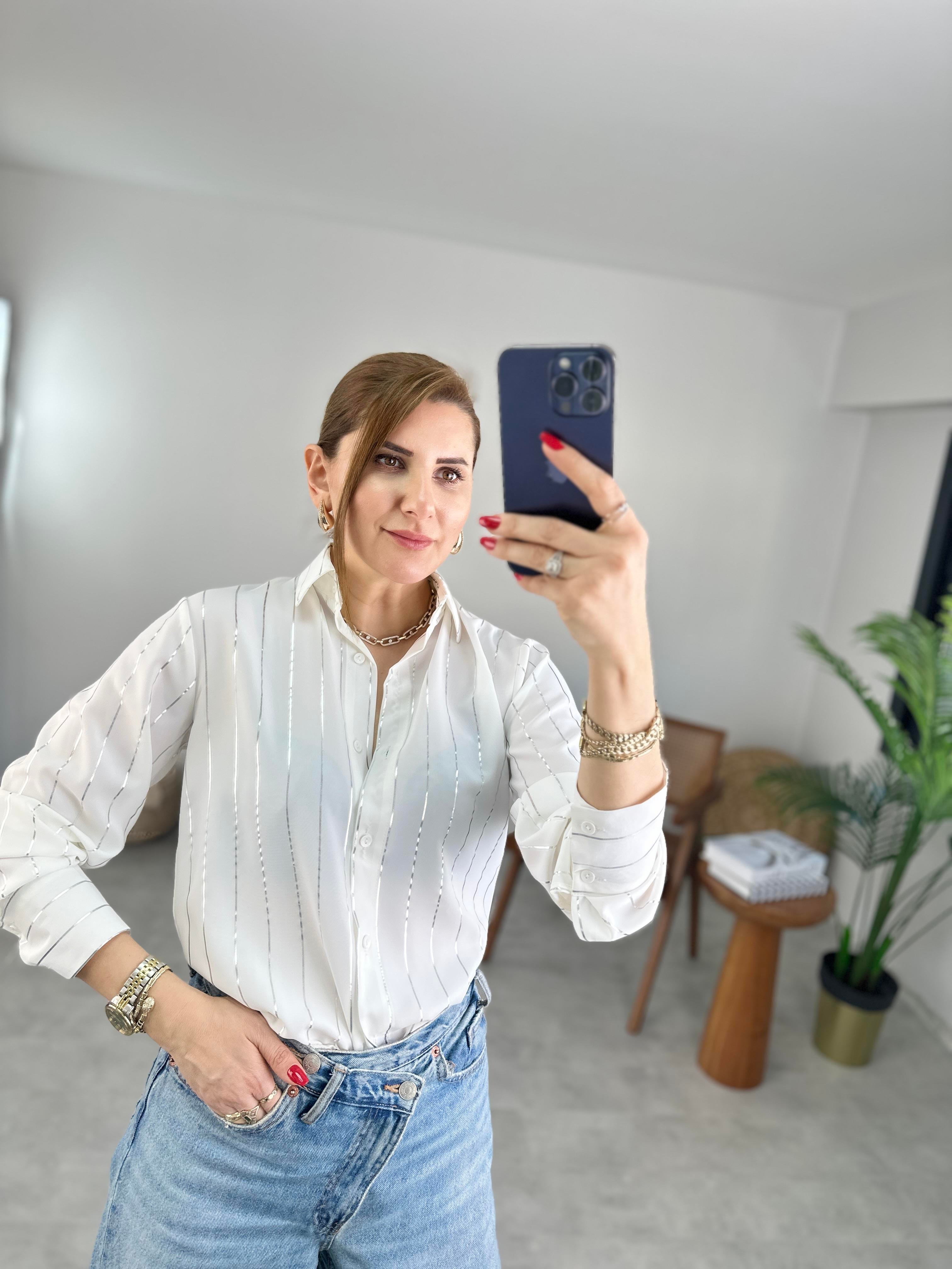 Beyaz Varak Çizgili Gömlek