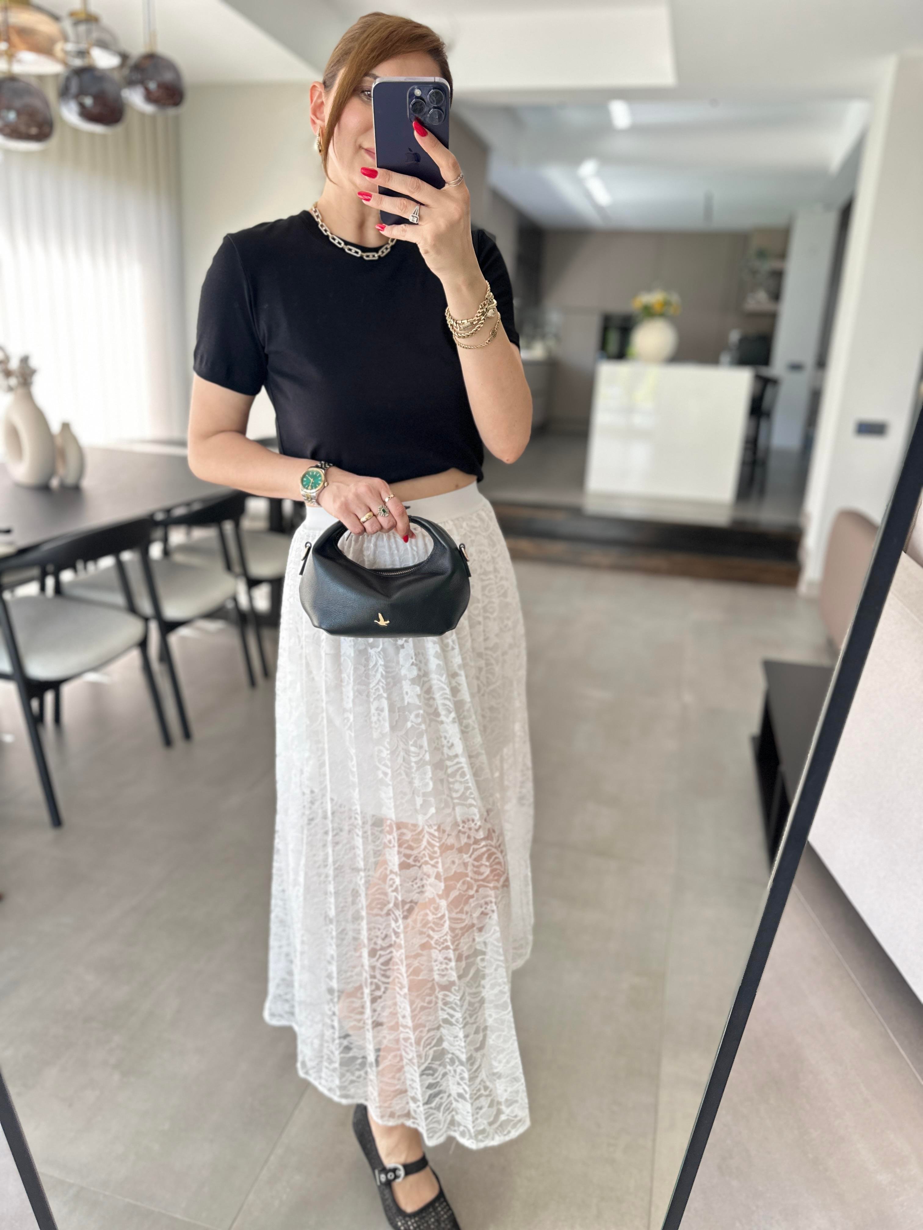 Beyaz Verano Astarlı Dantel Etek