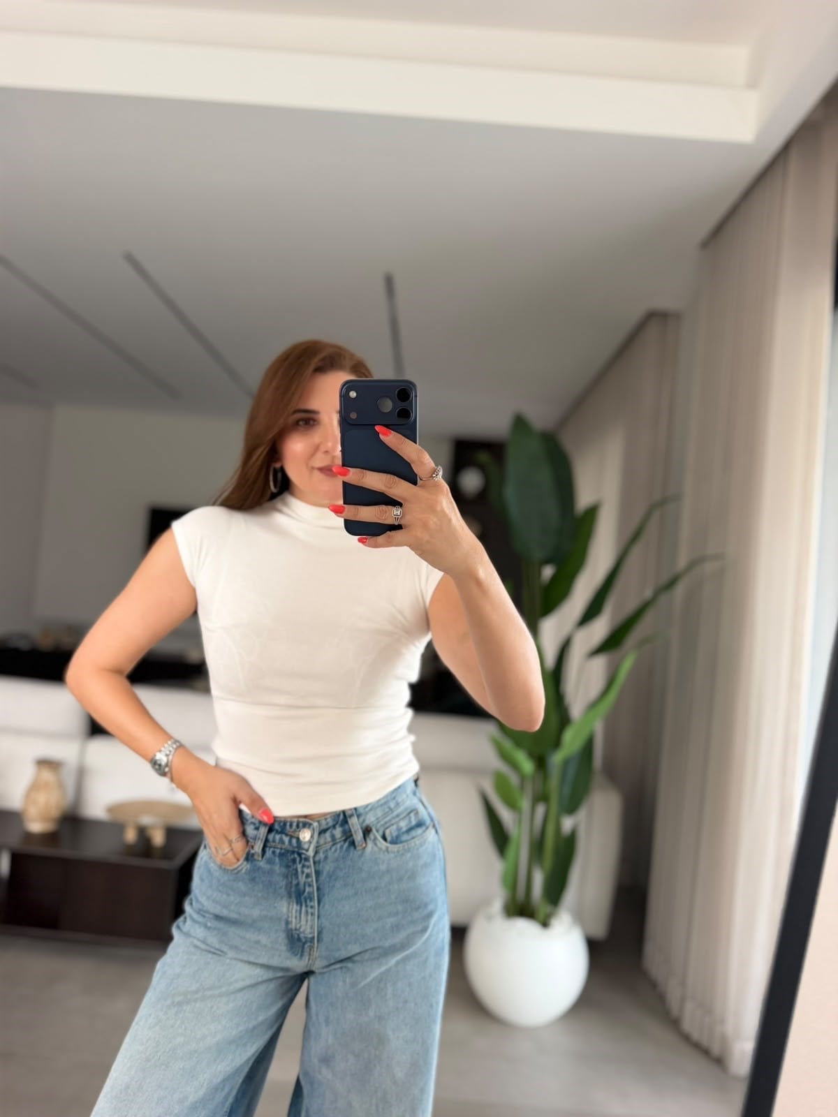 Beyaz Yarım Balıkçı Yaka Bluz