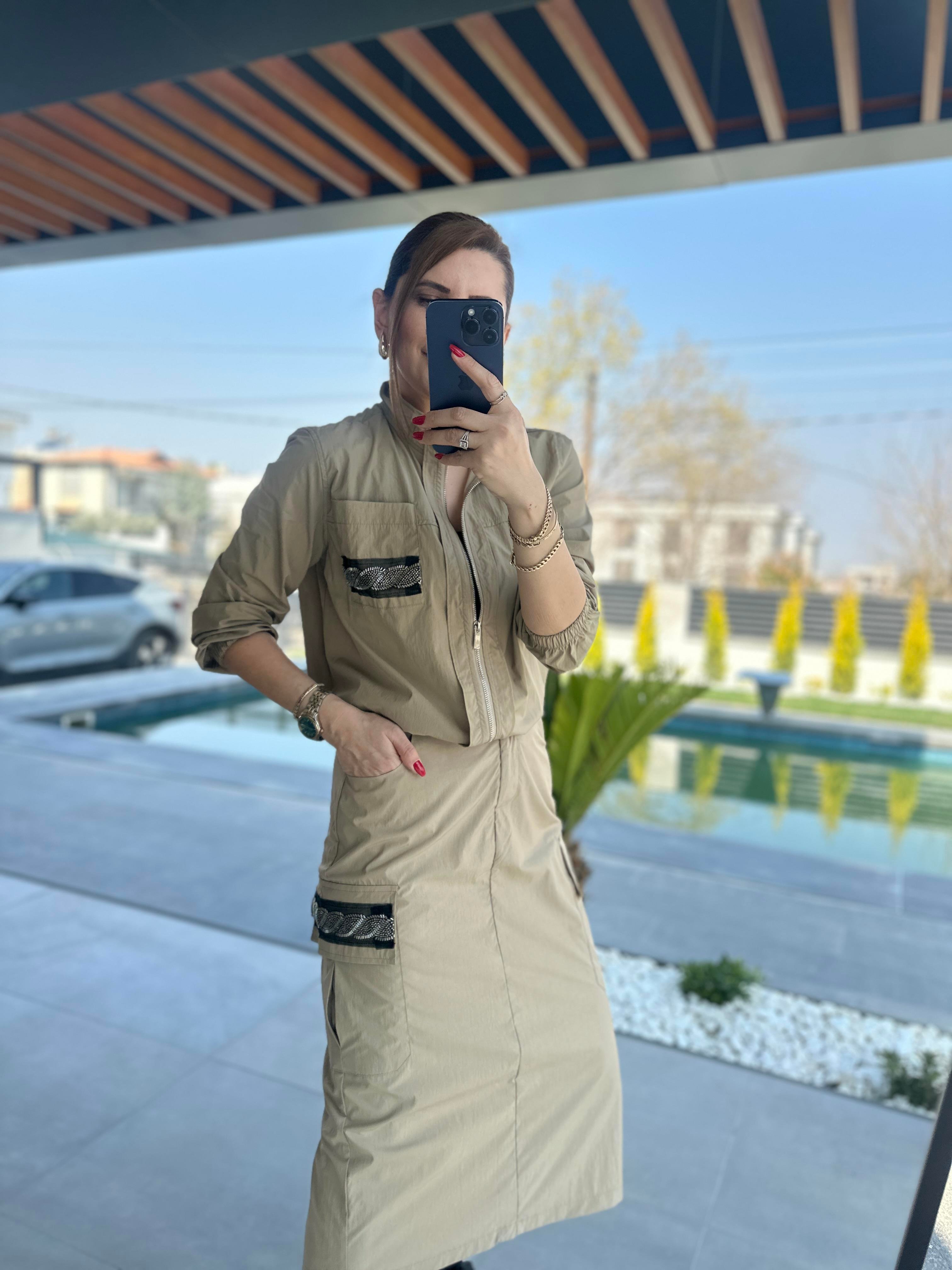 Boncuk İşleme Detaylı Etekli Takım