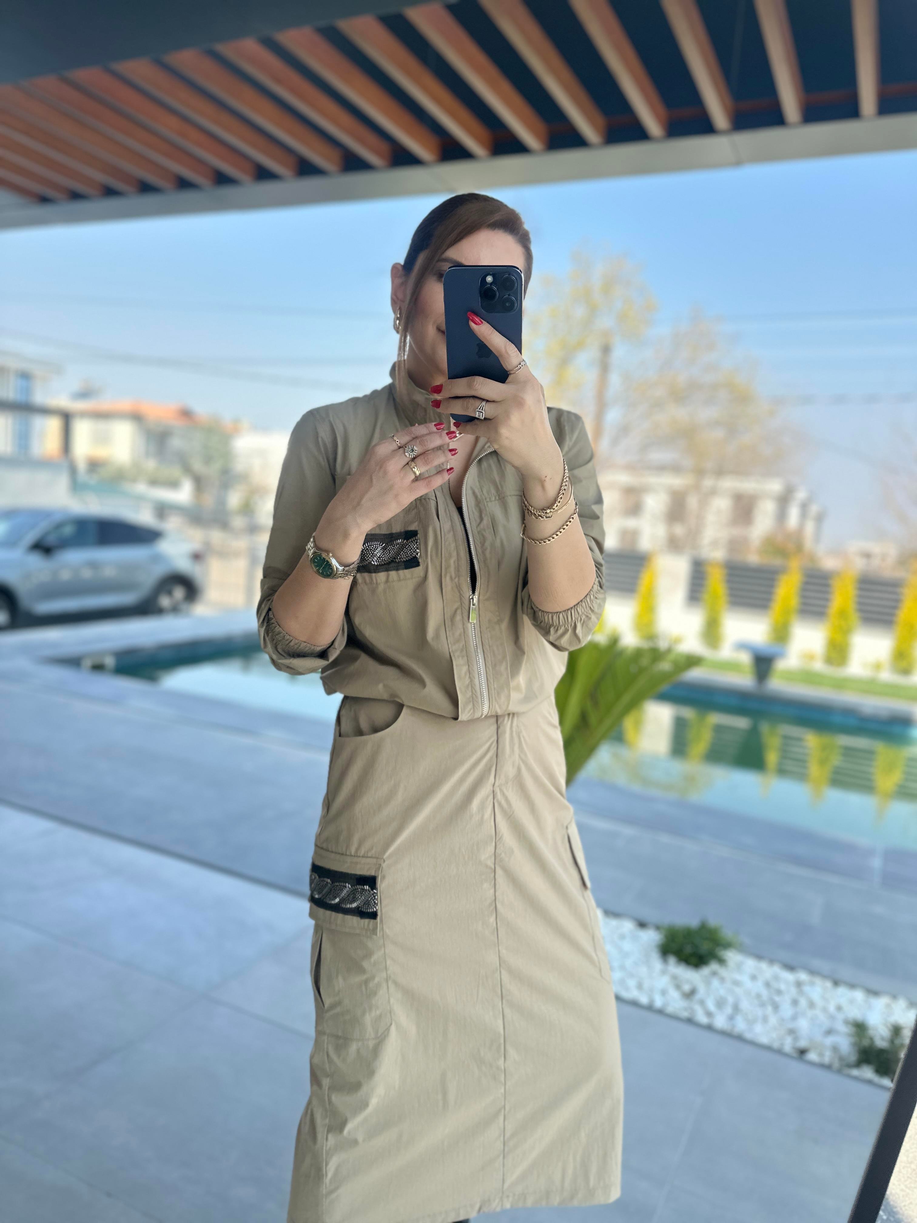 Boncuk İşleme Detaylı Etekli Takım