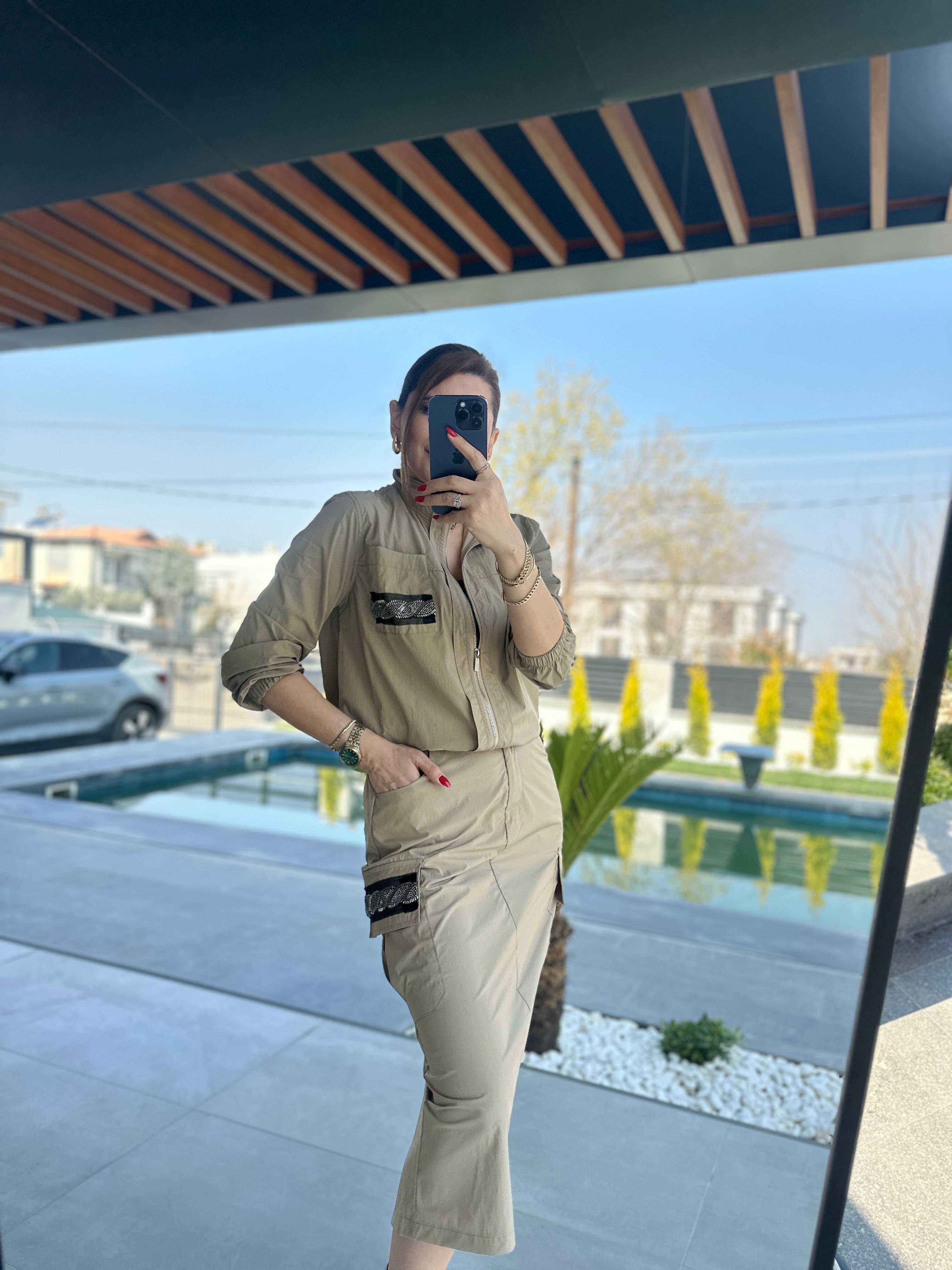 Boncuk İşleme Detaylı Etekli Takım